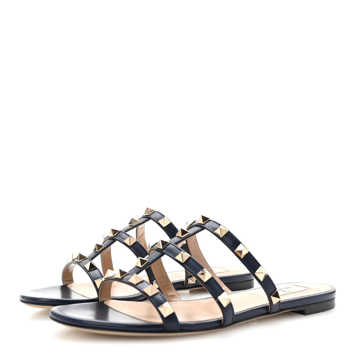 Nappa Rockstud Caged Flat Slide Sandals 35 Marine - Top Club