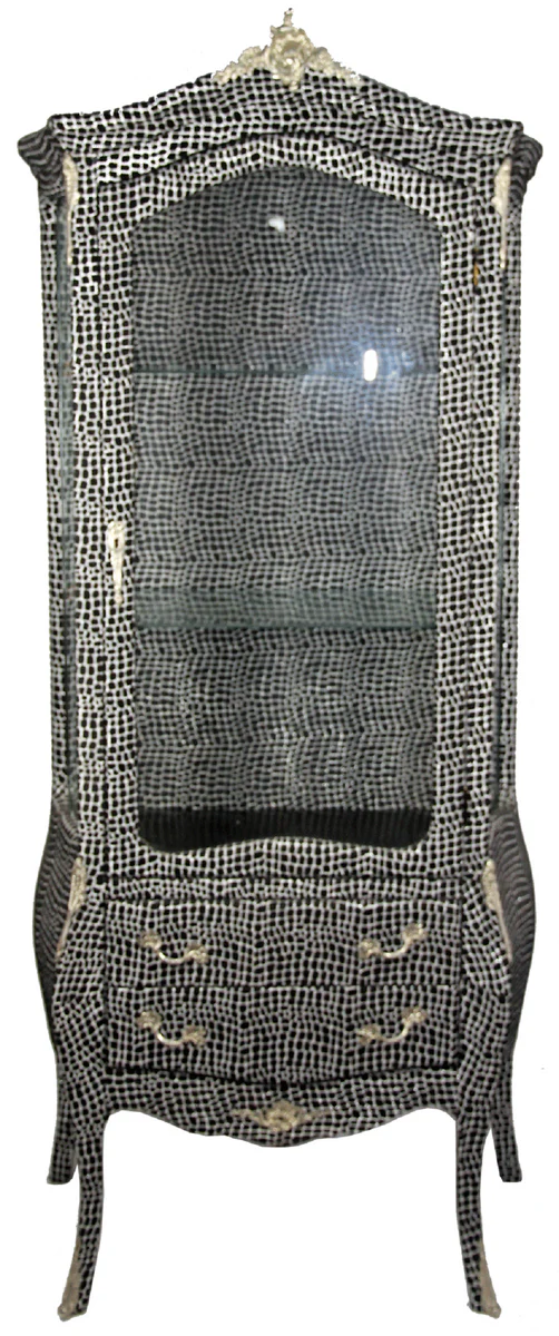 Baroque display cabinet black / silver 72 x 45 x H. 184 cm - Handmade display cabinet with glass door and 2 drawers - Baroque living room furniture