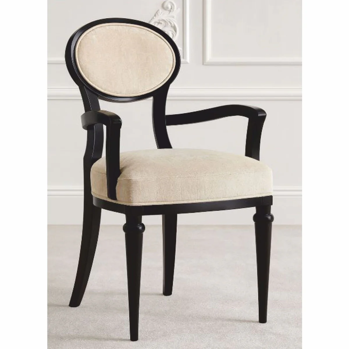 Luxury Art Deco dining chair with armrests beige / black H. 97 cm - Made in Italy