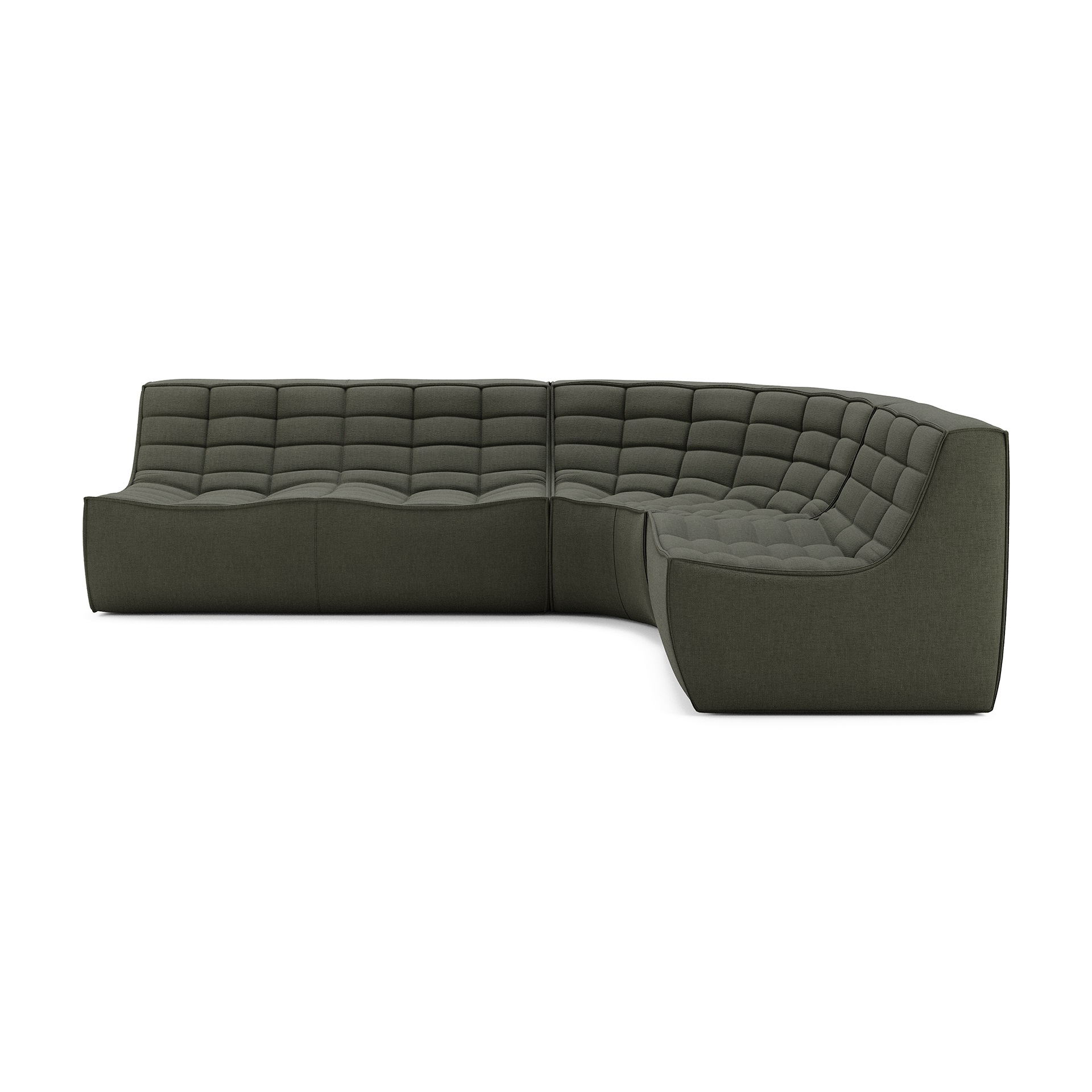 Modulaire bank N701 moss green set 1+2 seat 90° ronde hoek