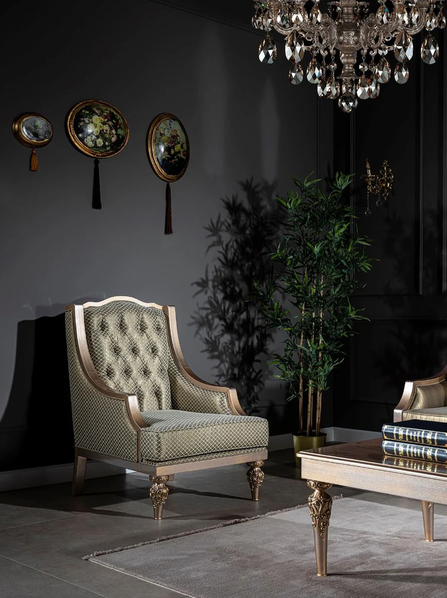 Luxury Baroque Living Room Set Green / Silver / Copper / Gold - 2 Sofas & 2 Armchairs & 1 Coffee Table - Living Room Furniture in Baroque Style - Noble & Magnificent
