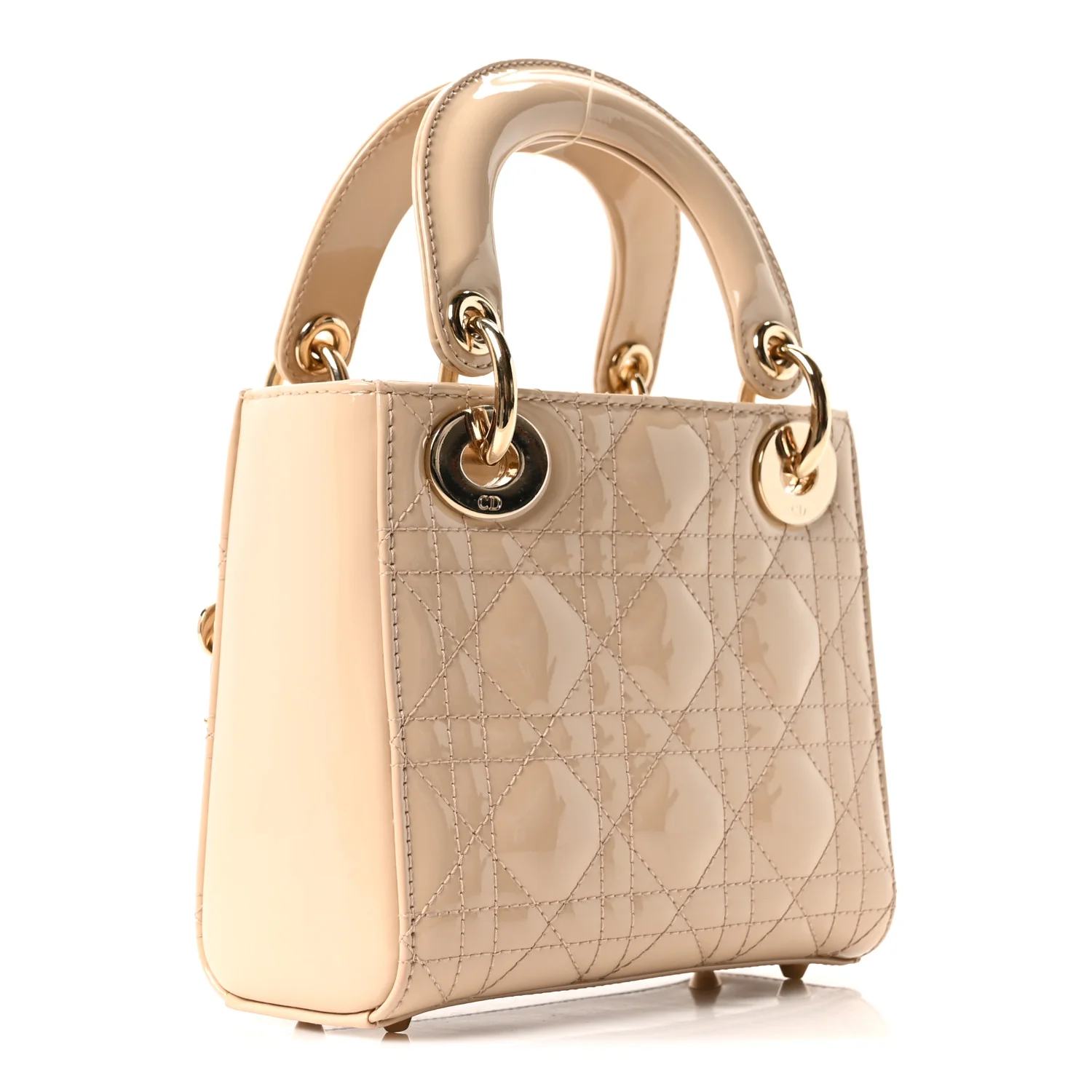 Patent Cannage Mini Lady Dior Beige - Top Club