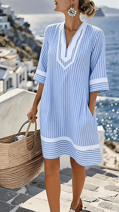 Women's beach vacation style V-neck printed loose beach dress - Nordfashionstorm - Women's Clothing, Fashion for You - Nordfashionstorm.com