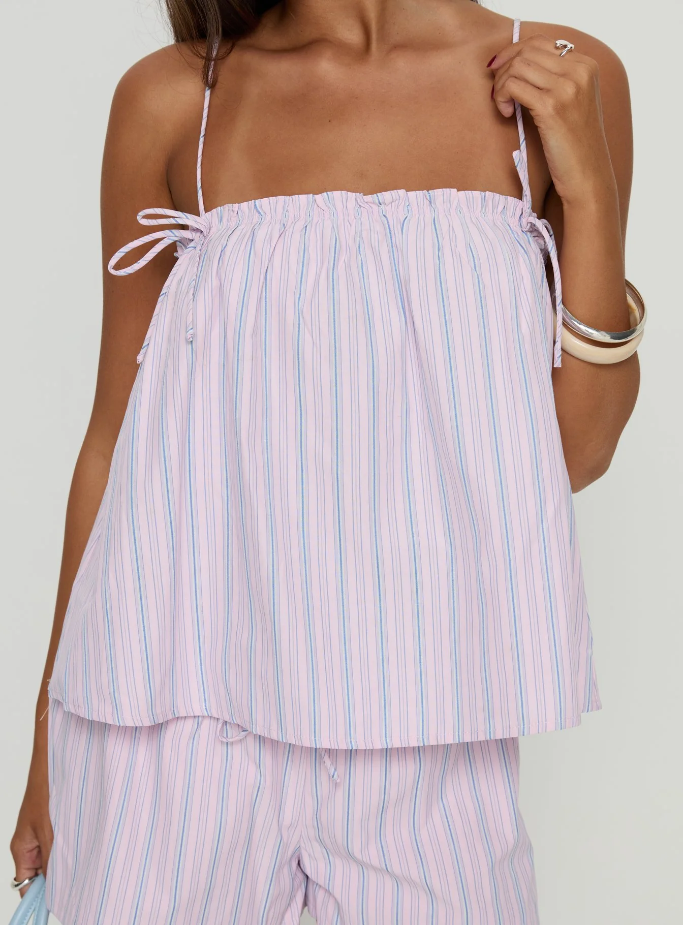 Pepita Flowy Frill Top Pink Stripe
