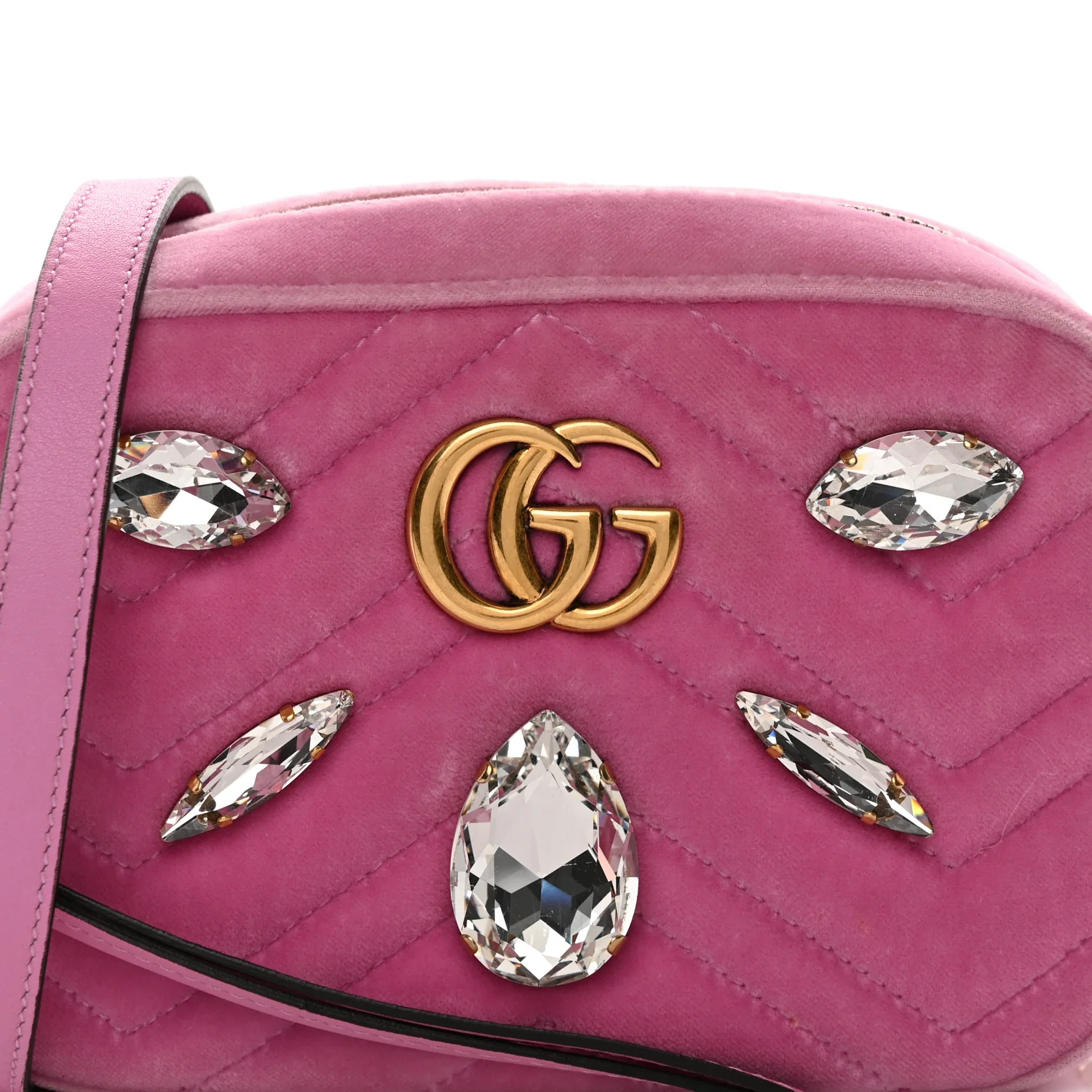Velvet Matelasse Marquise Crystals Mini GG Marmont Chain Shoulder Bag Malva - Top Club