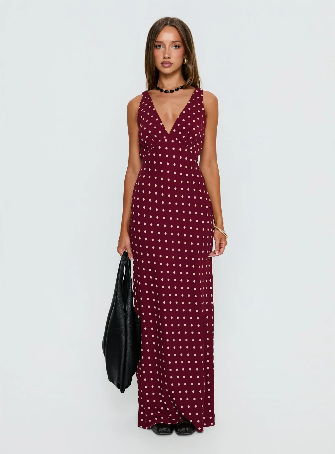 Nellie Maxi Dress Burgundy Polka Dot