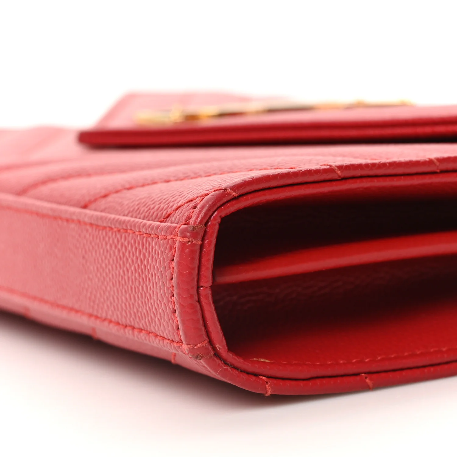 Grain De Poudre Matelasse Chevron Monogram Chain Wallet Red - Top Club