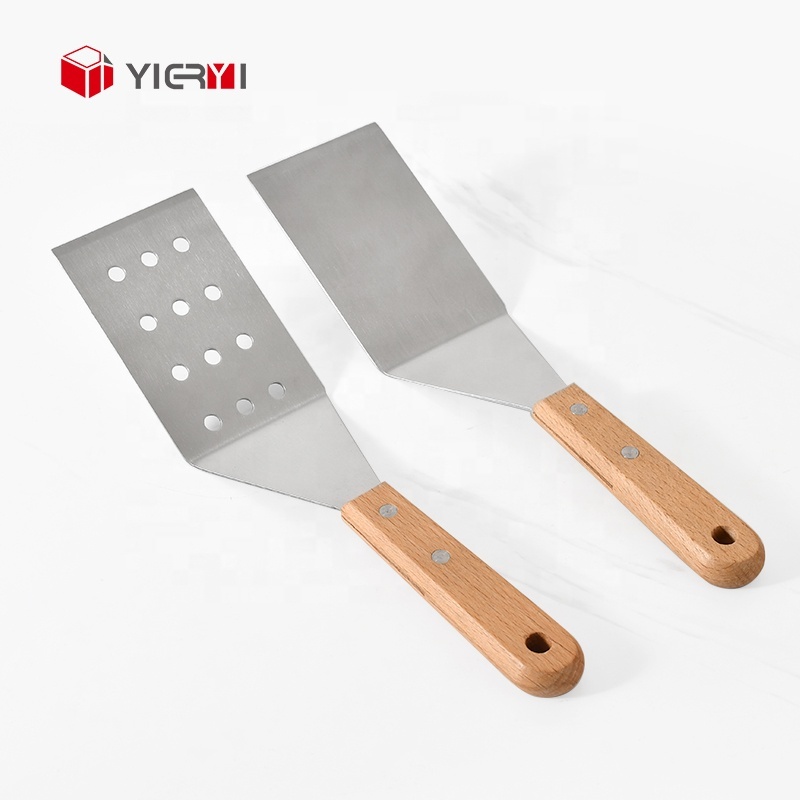 Stainless steel grill turner spatula with wooden handle