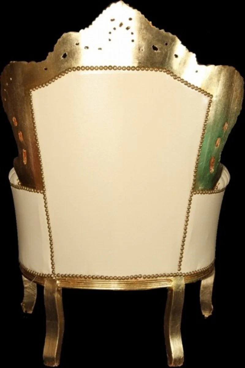 Barock Armchair King Creme/Gold Lederoptik Bling Bling