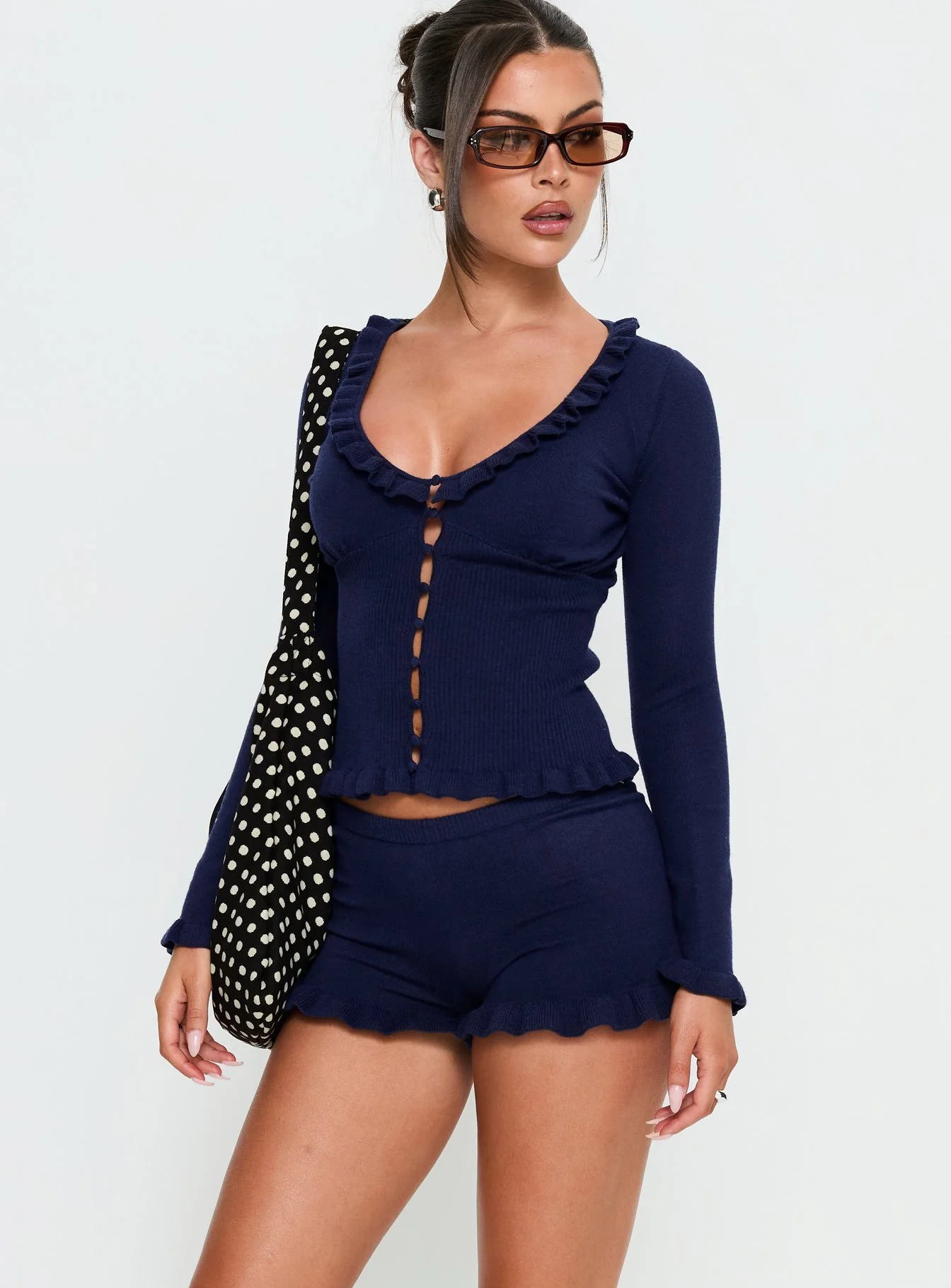 Ceria Frill Knit Shorts Navy