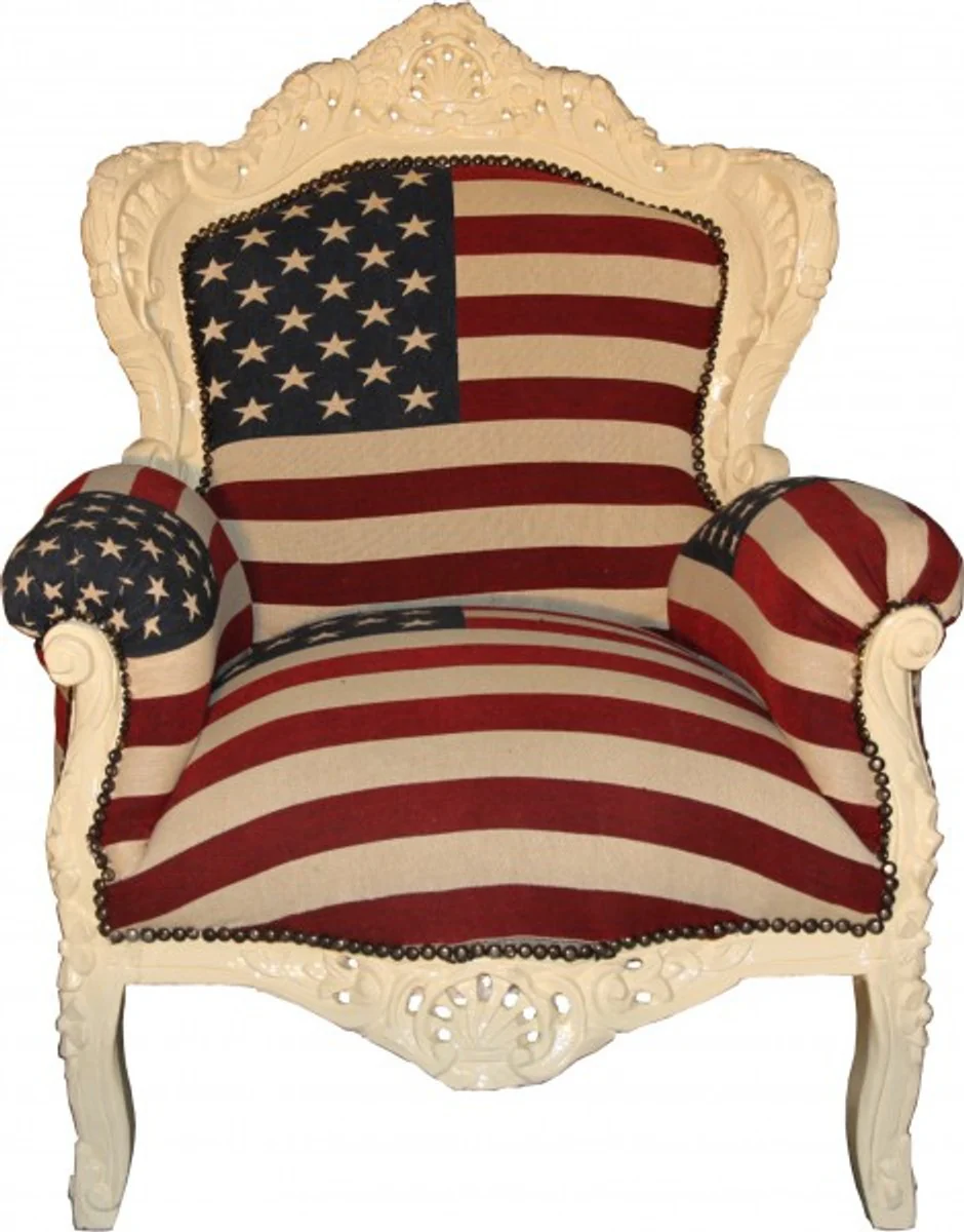 Baroque Armchair King USA / Cream - Furniture Antique Style - American Flag America