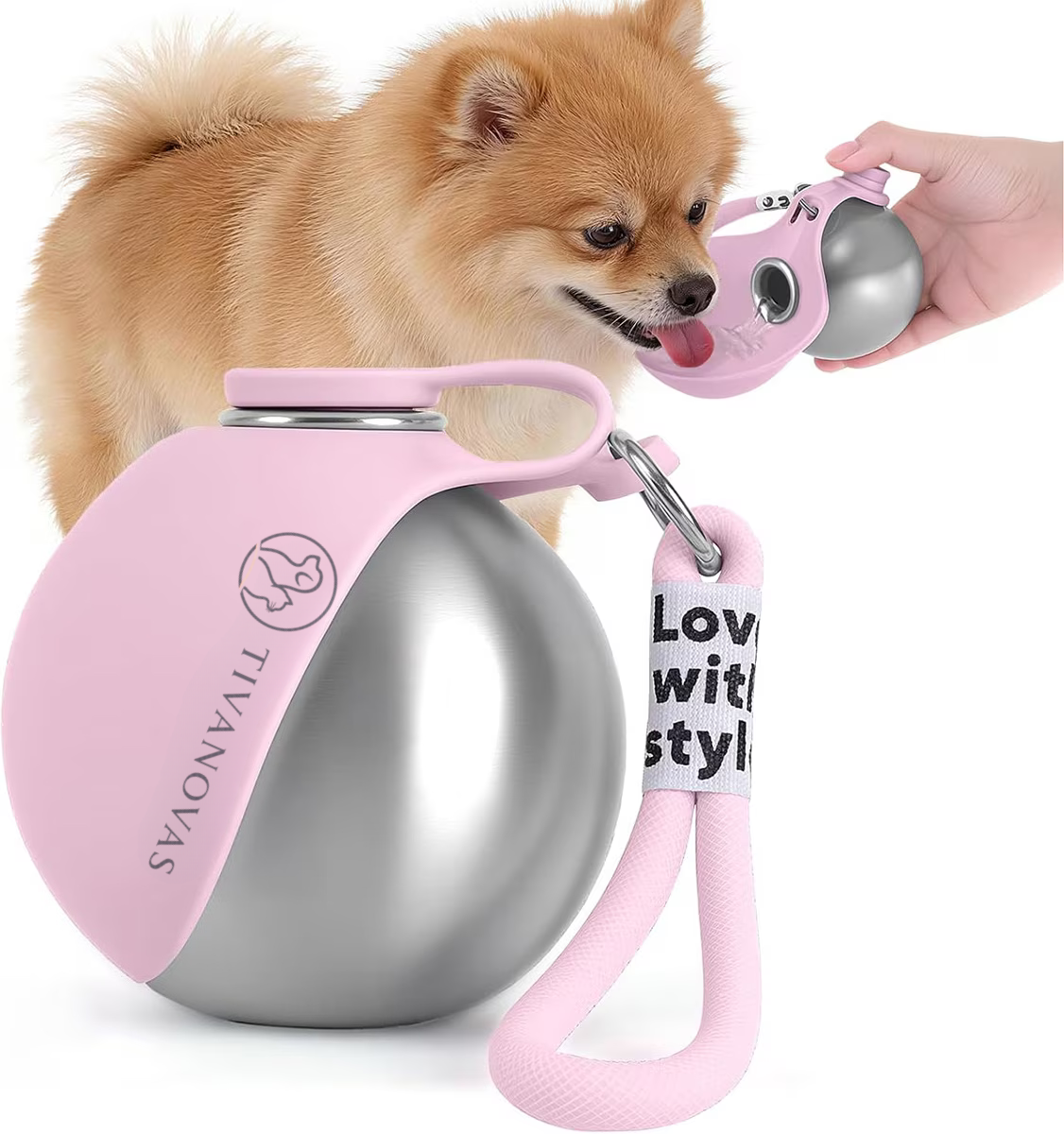 Tivanova® 2-in-1 Portable Travel Stainless Steel Dog Water Bottle, Medium, Blue