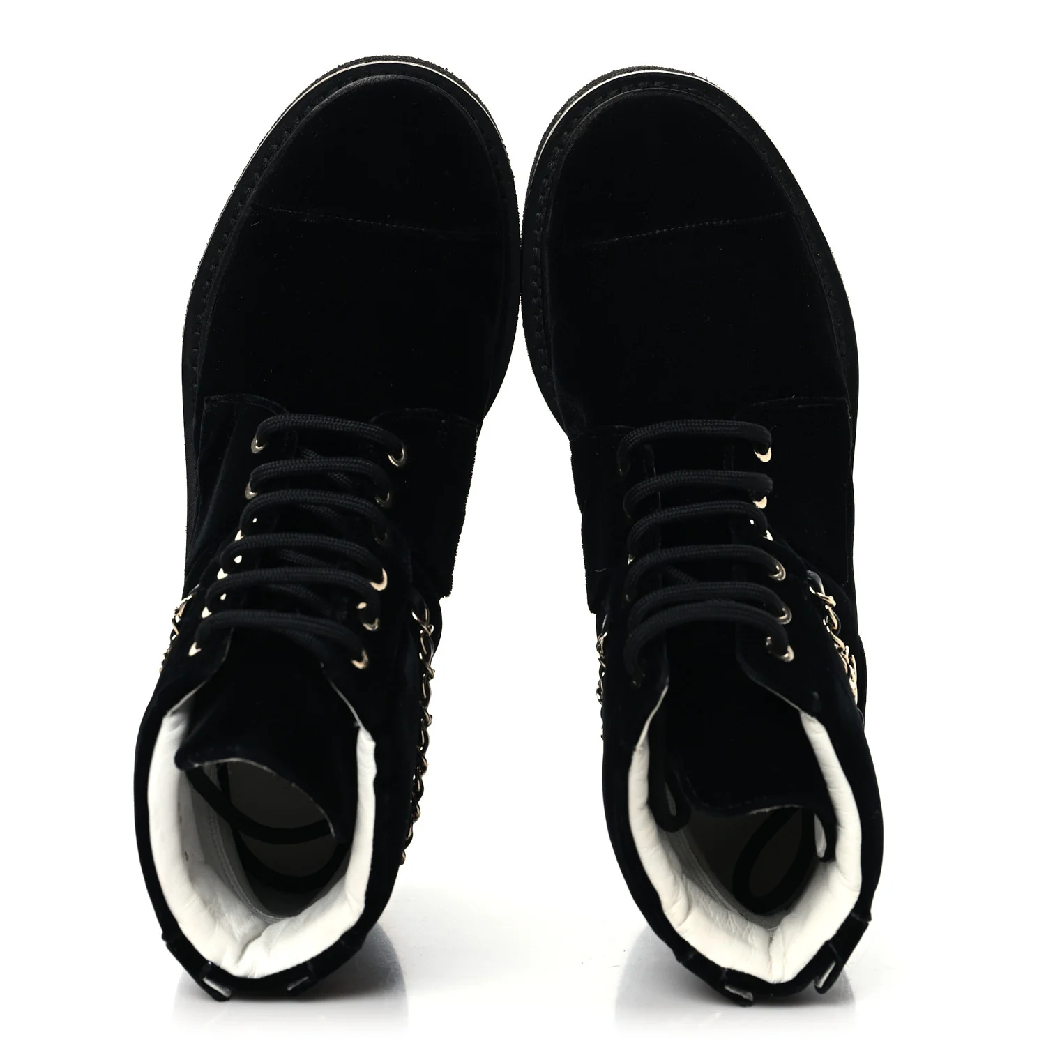 Velvet Chain Lace Up CC Short Boots 37 Black