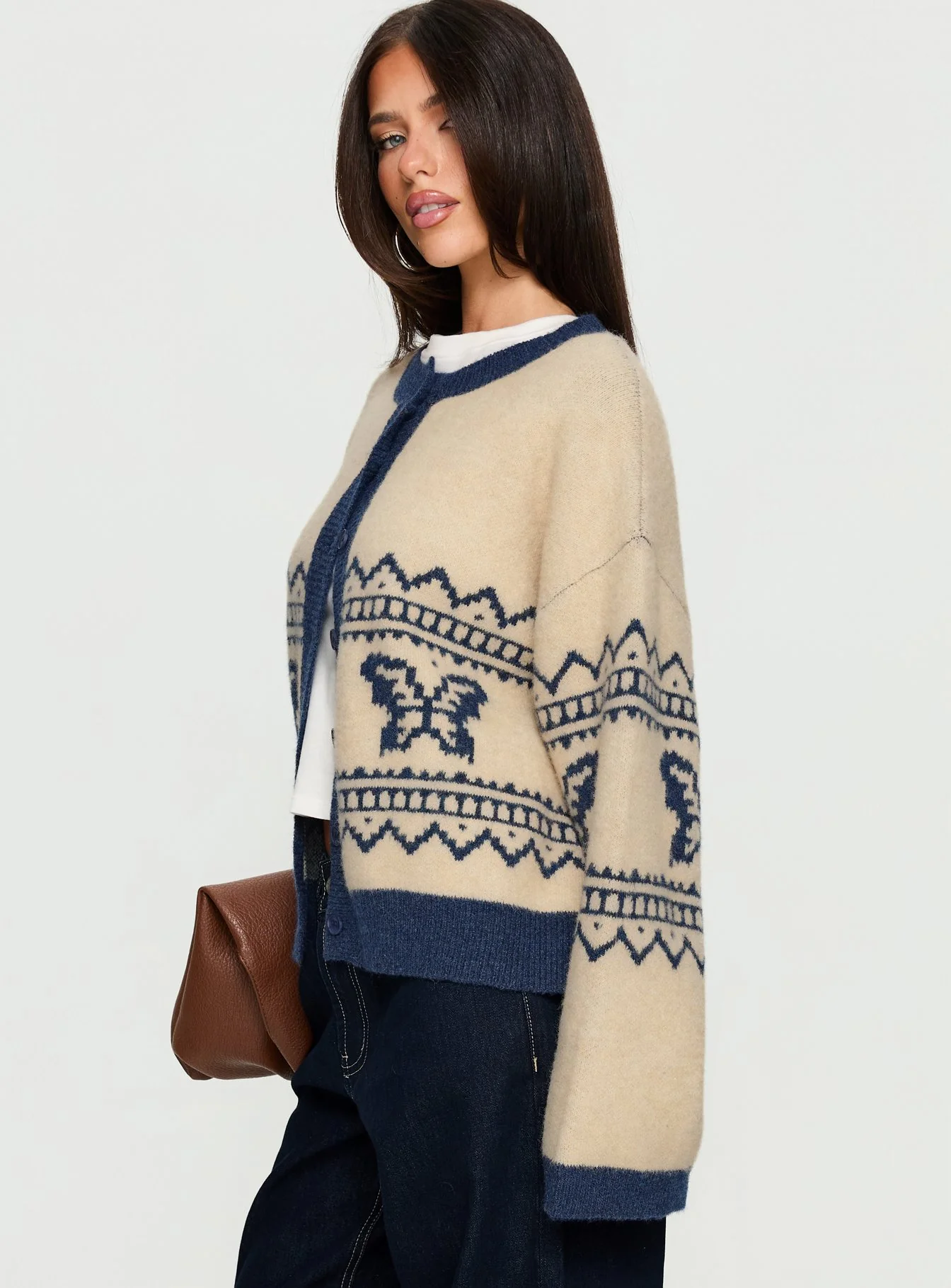 Wynoni Alpine Knit Cardigan Beige / Navy