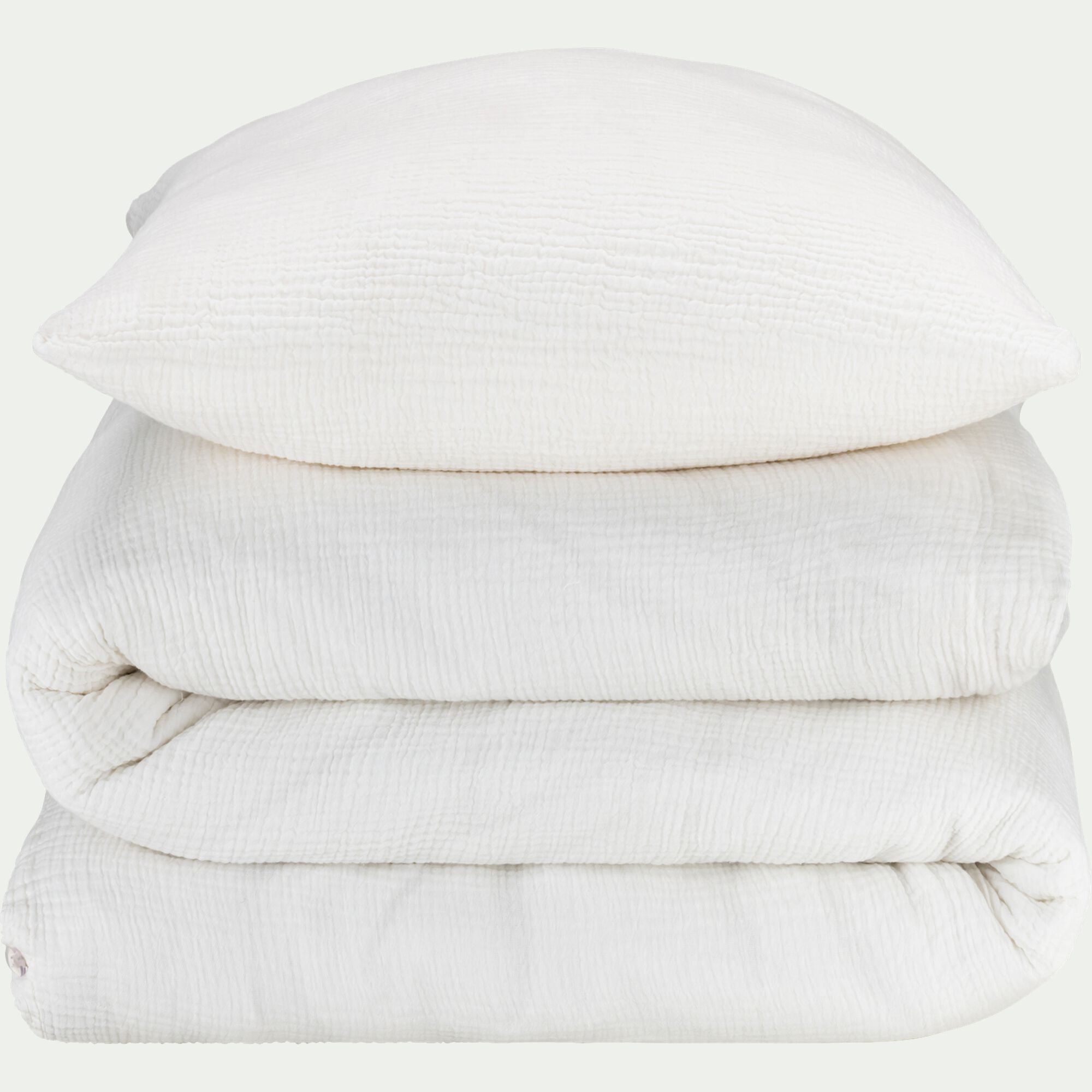 BALETI - Housse de couette 260x240cm et 2 taies d'oreiller 63x63cm en double gaze de coton - blanc