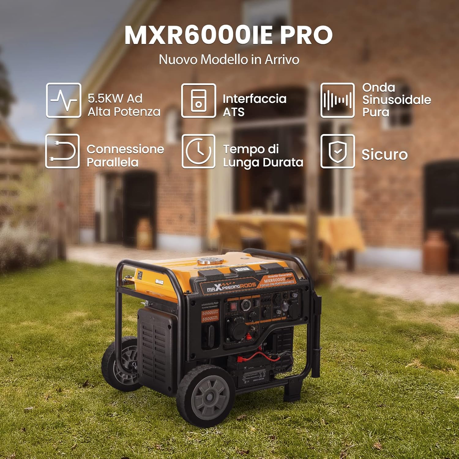 maXpeedingrods 5500W Generatore di Corrente Silenziato Inverter 7,4 PS a Benzina a 4 Tempi, Leggero come Unità di Emergenza per Garage con Interfaccia ATS