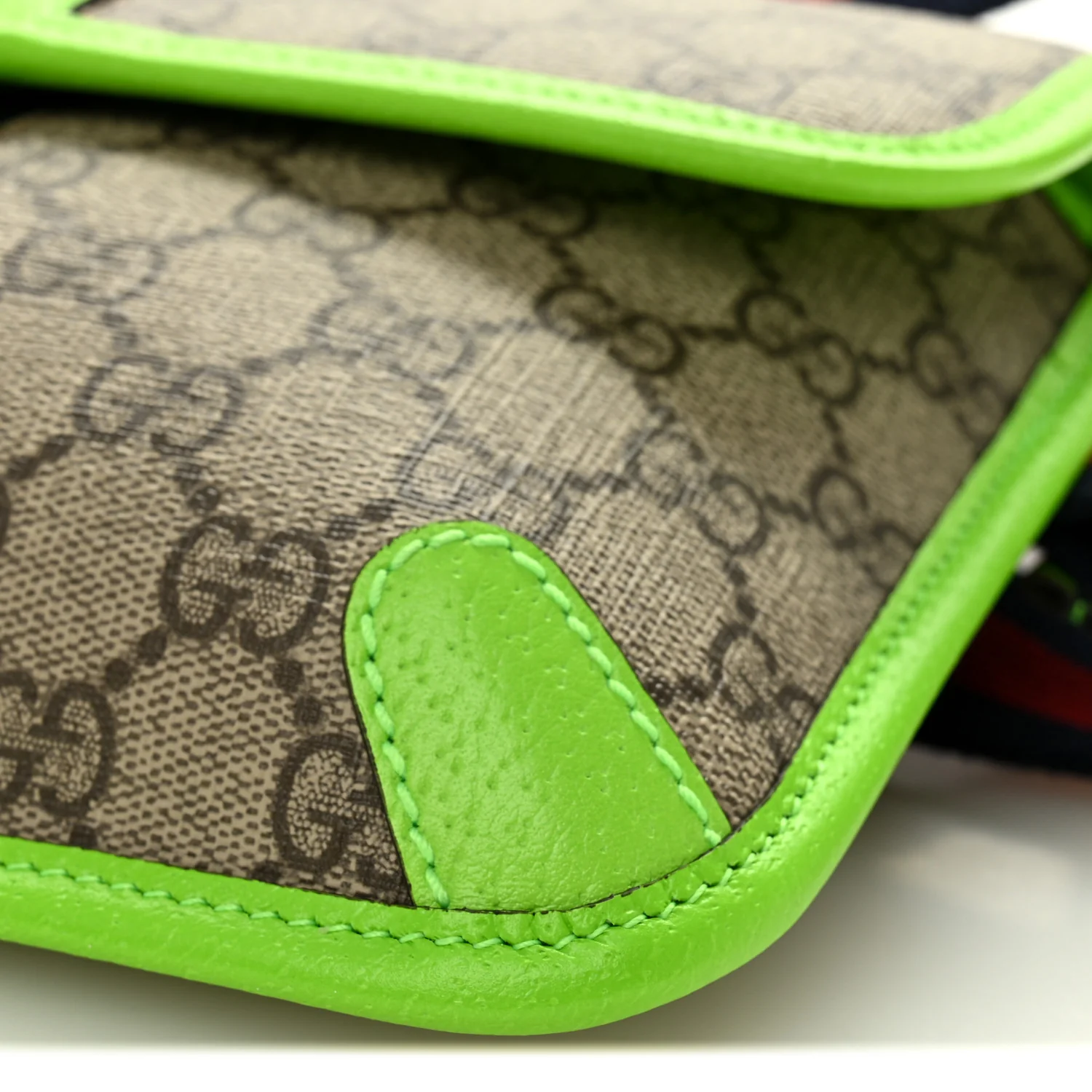 GG Supreme Monogram Web Small Ophidia Belt Bag Beige Ebony Electric Green - Top Club