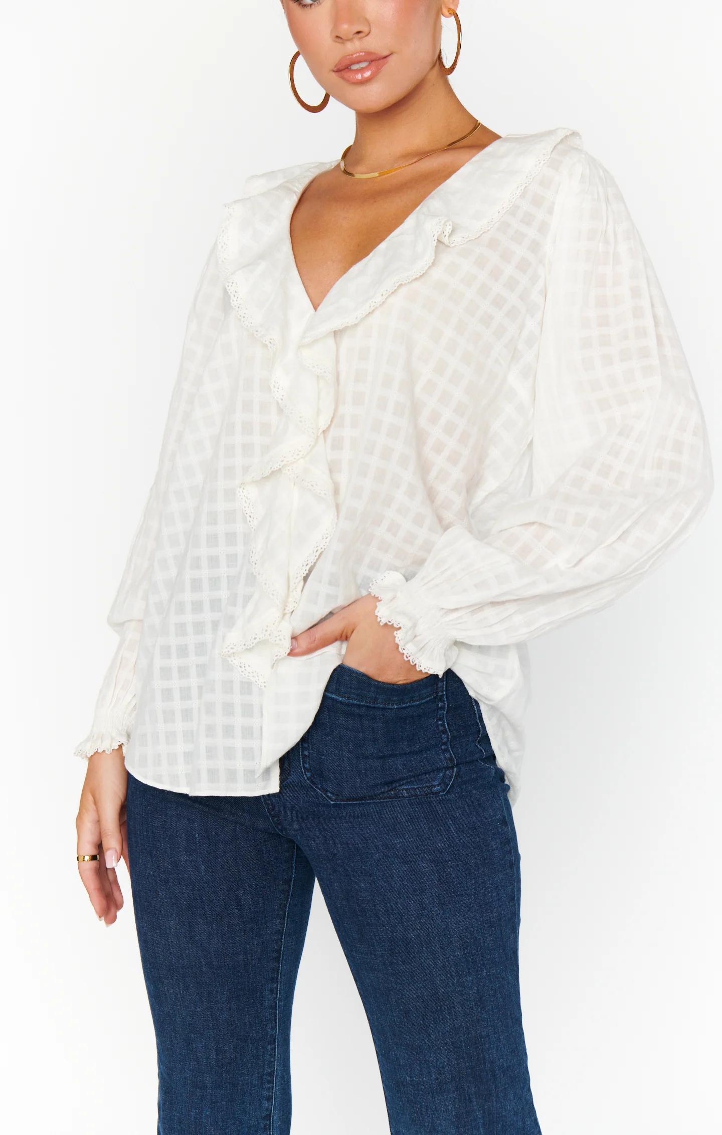 Lydia Ruffle Top ~ White Cotton Voile