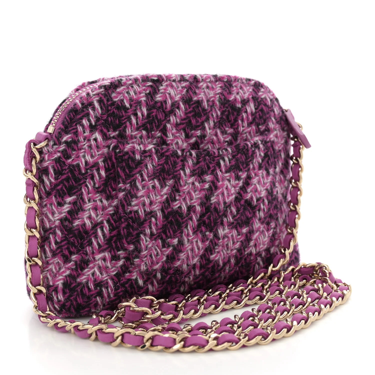 Tweed Quilted Mini Clutch With Chain Purple - Top Club