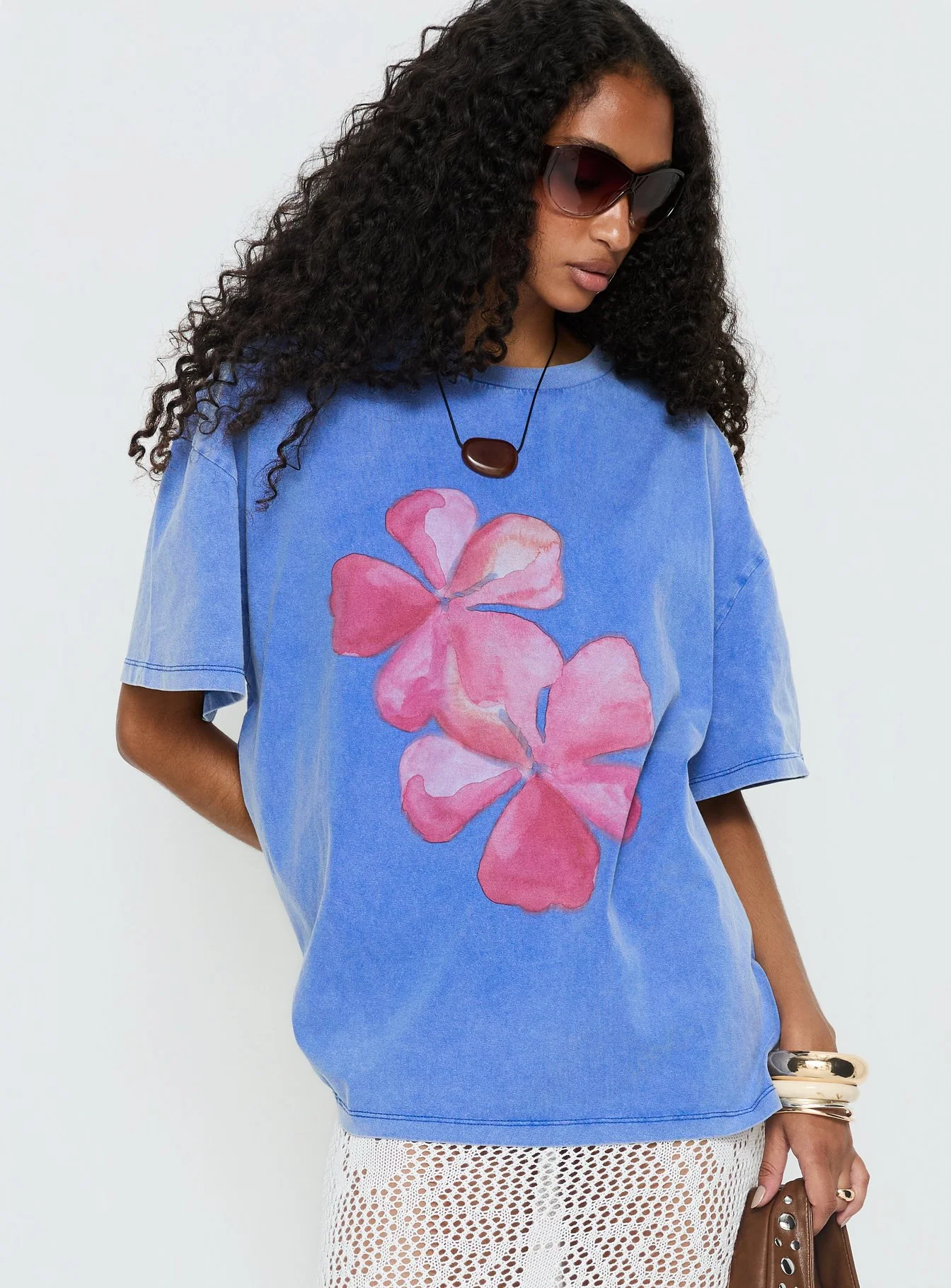 Watercolour Daydream Oversized Graphic Tee Washed Blue