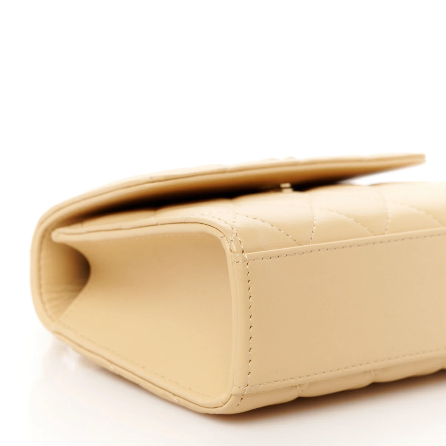 Lambskin Quilted Pearl Top Handle Flap With Chain Beige - Top Club