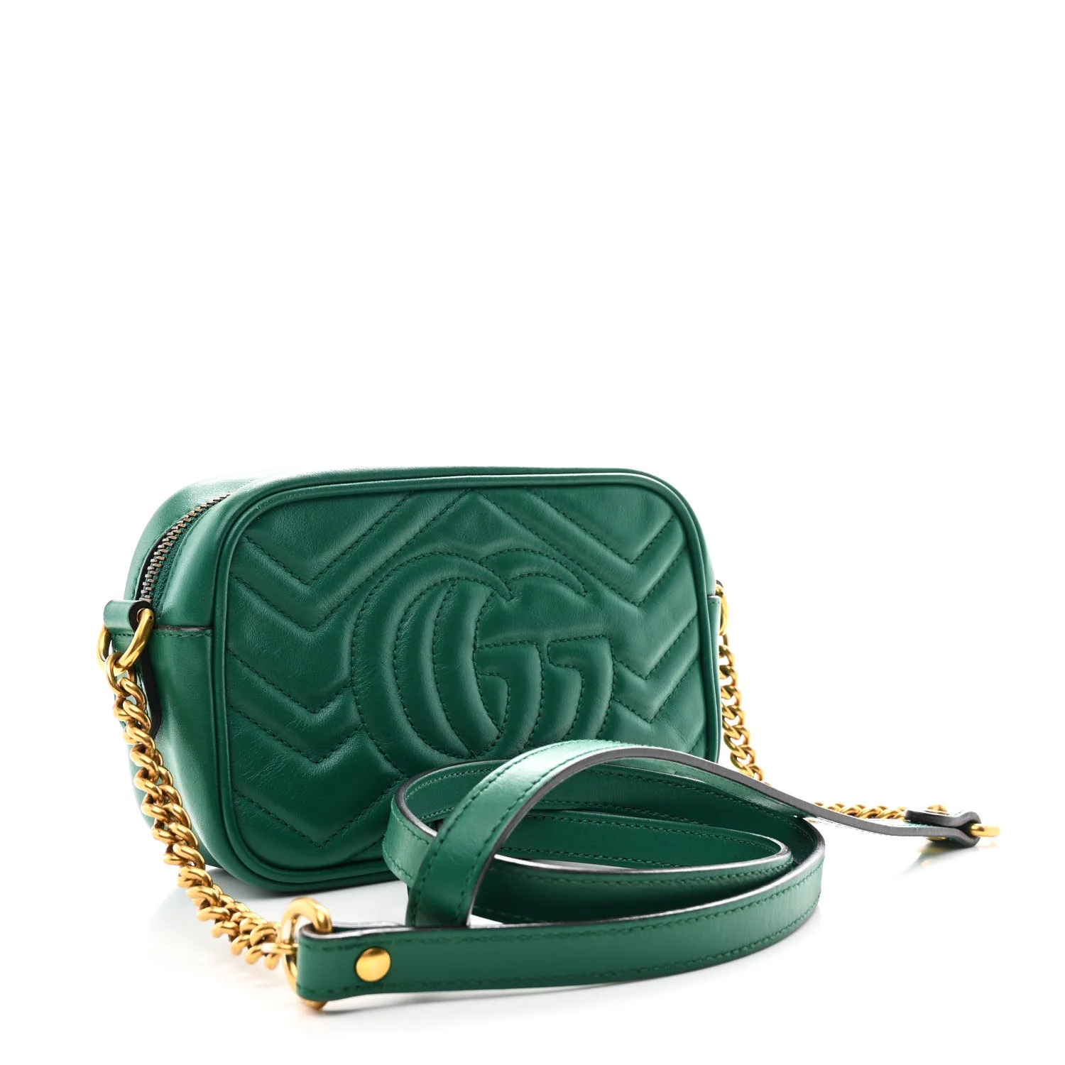 Calfskin Matelasse Small GG Marmont Chain Shoulder Bag Emerald Green - Top Club