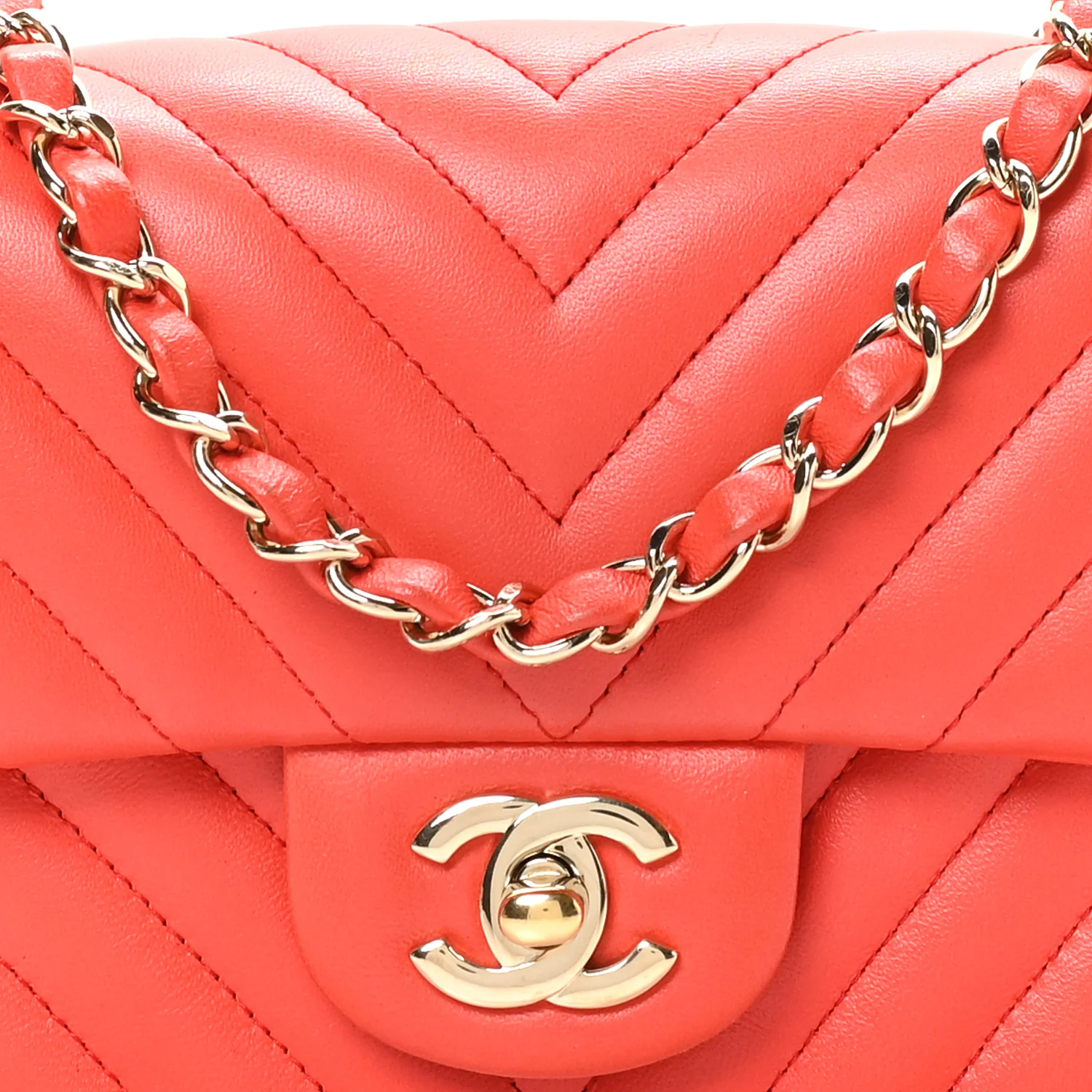 Lambskin Chevron Quilted Mini Rectangular Flap Red - Top Club
