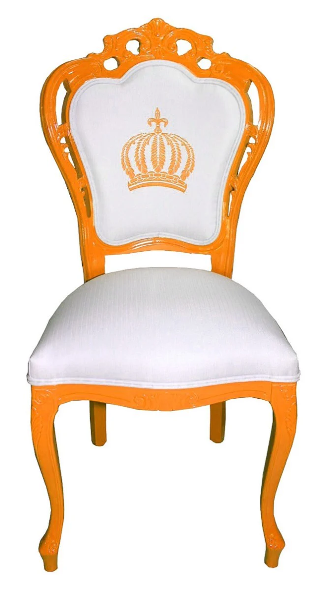 Pompöös by Luxury Baroque Dining Room Chairs White / Orange - Pompöös Baroque Chairs designed by Harald Glööckler - 4 Dining Room Chairs - Baroque Dining Room Furniture