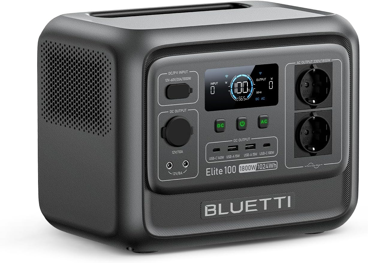BLUETTI Elite 100 V2 (2025 Nuovo) Centrale Elettrica Portatile, LFP Batteria da 1024Wh, 2 Uscite CA 1800W (3600W Picco), 35% Più Piccolo, Alimentazione per campeggio, Interruzioni, Backup UPS