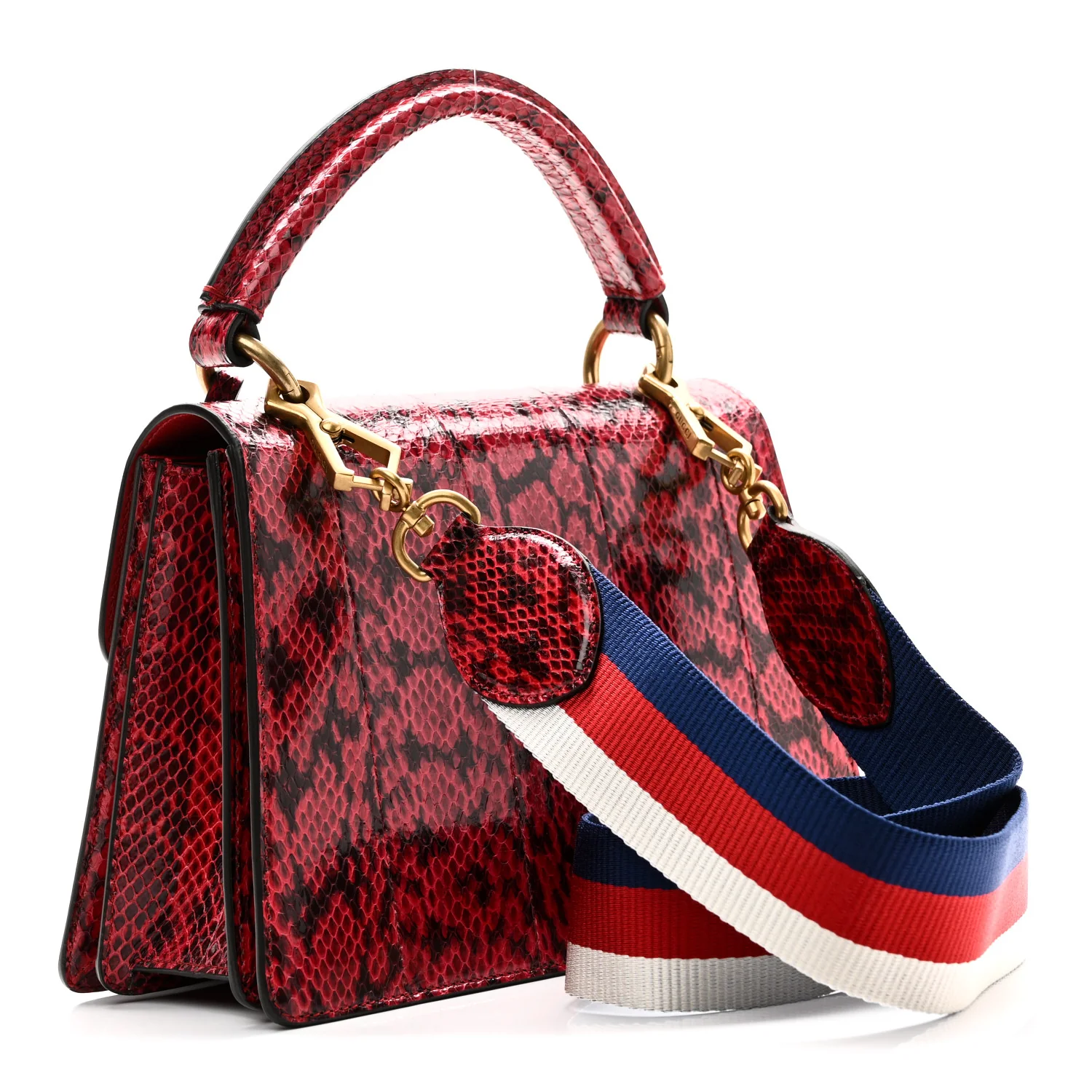 Snakeskin Sylvie Web Small Queen Margaret Top Handle Bag Red - Top Club