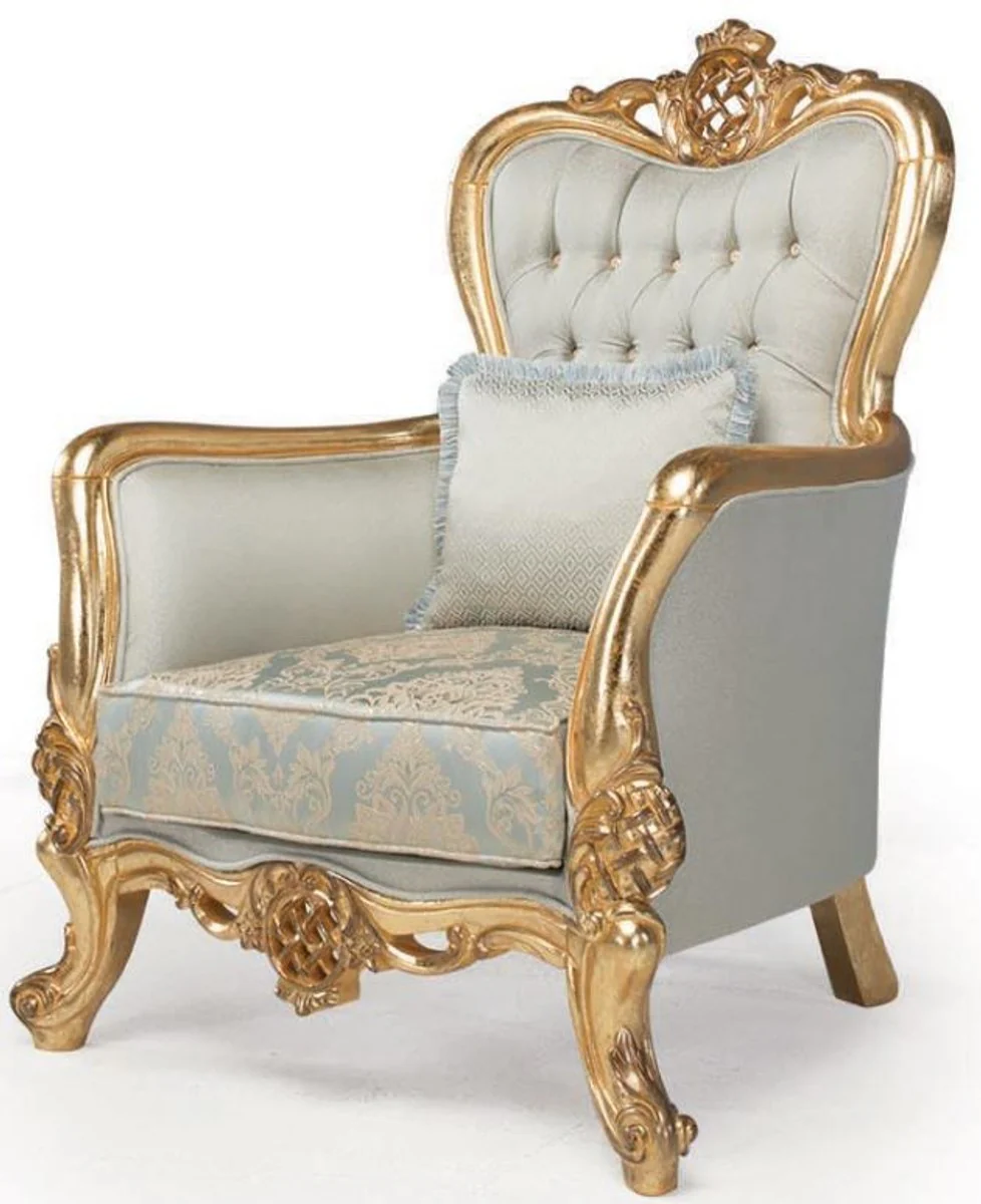 Luxury baroque living room set light blue / turquoise / gold - 2 sofas & 2 armchairs & 1 coffee table - living room furniture in baroque style - noble & magnificent