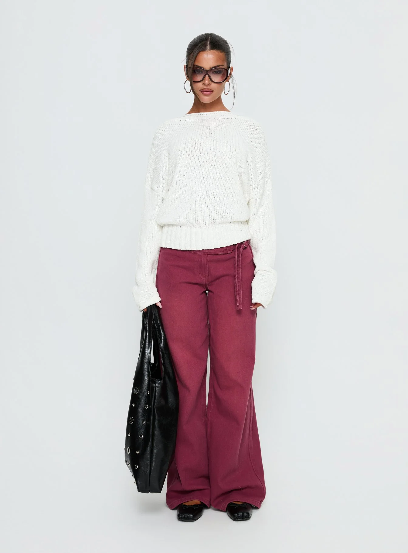 Reannon Wide Neck Knit Sweater White