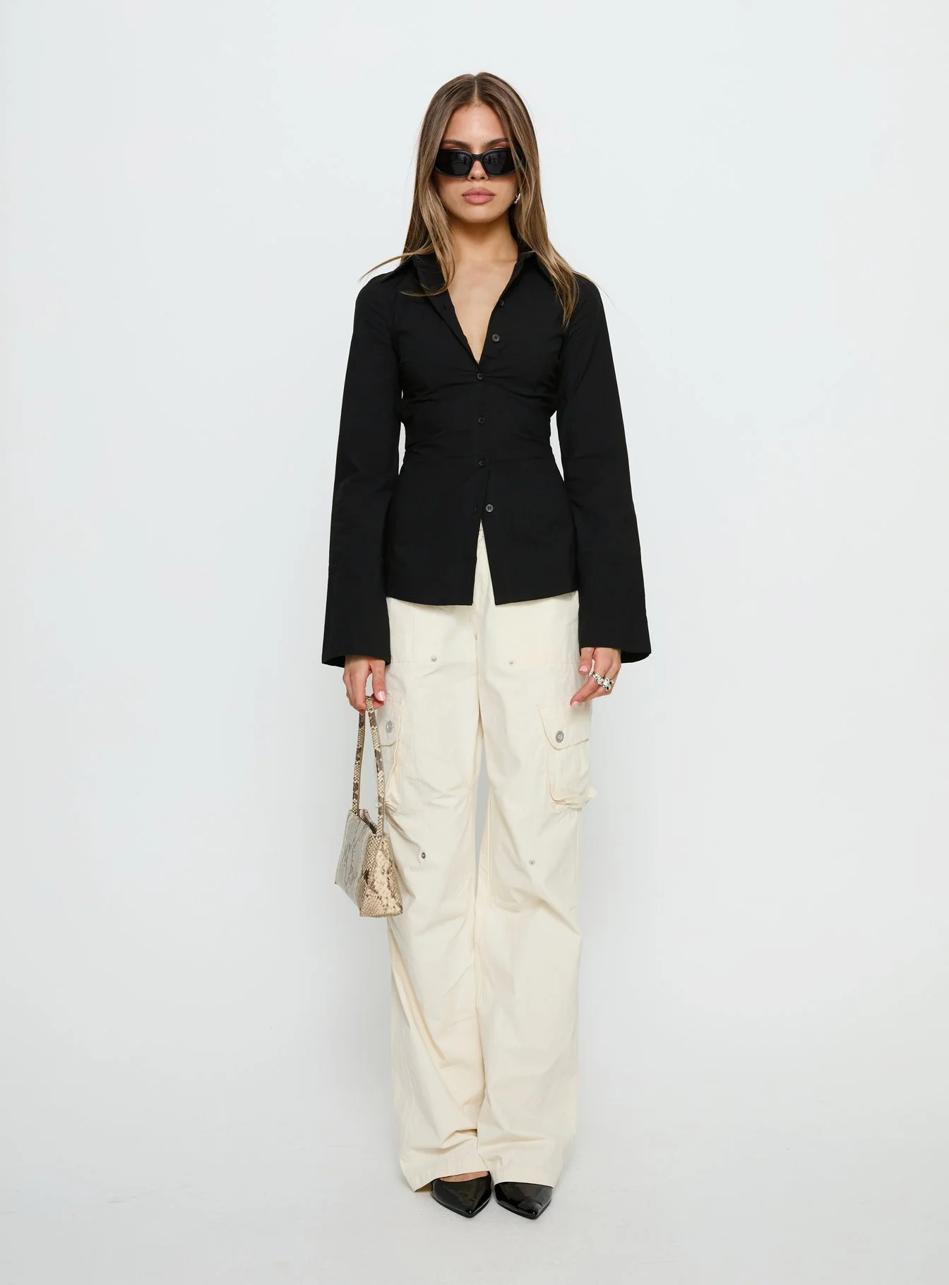 Lesper Long Sleeve Tie Back Top Black