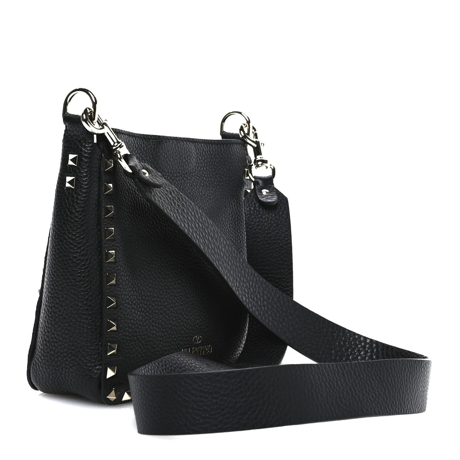 Pebbled Calfskin Mini Rockstud Flip-Lock Messenger Bag Black - Top Club
