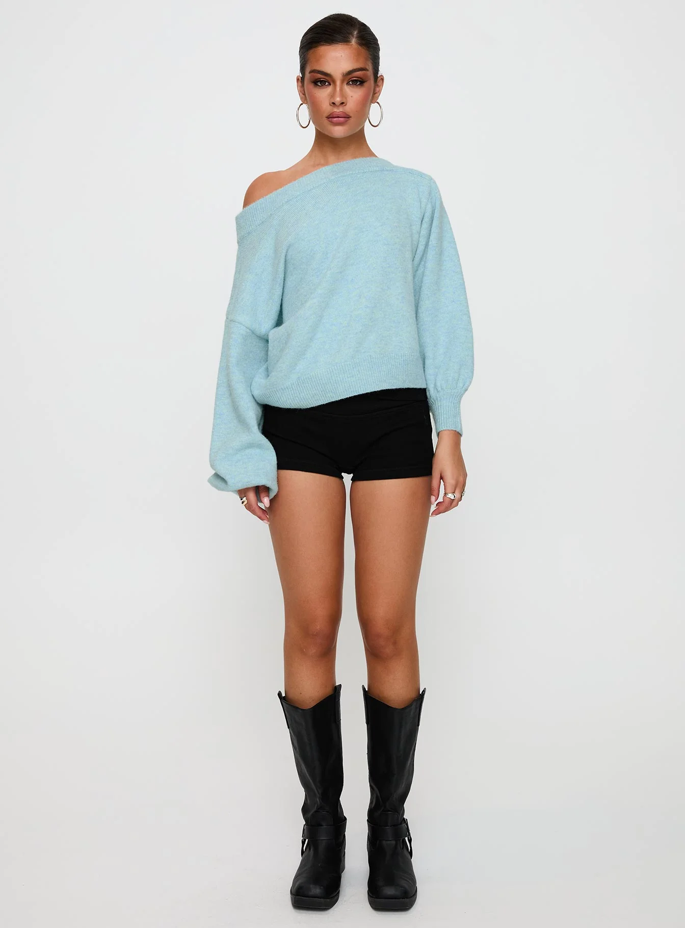 Noble Off The Shoulder Jumper Blue