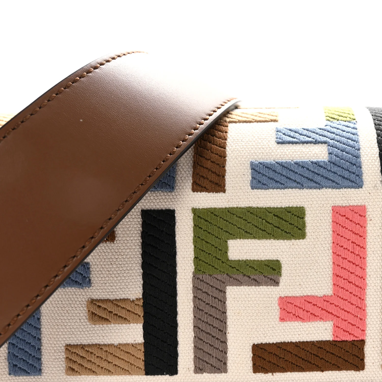 Canvas Ricamo Vitello King FF Multicolor Embroidered Baguette Grezzo Multicolor Gianduia - Top Club