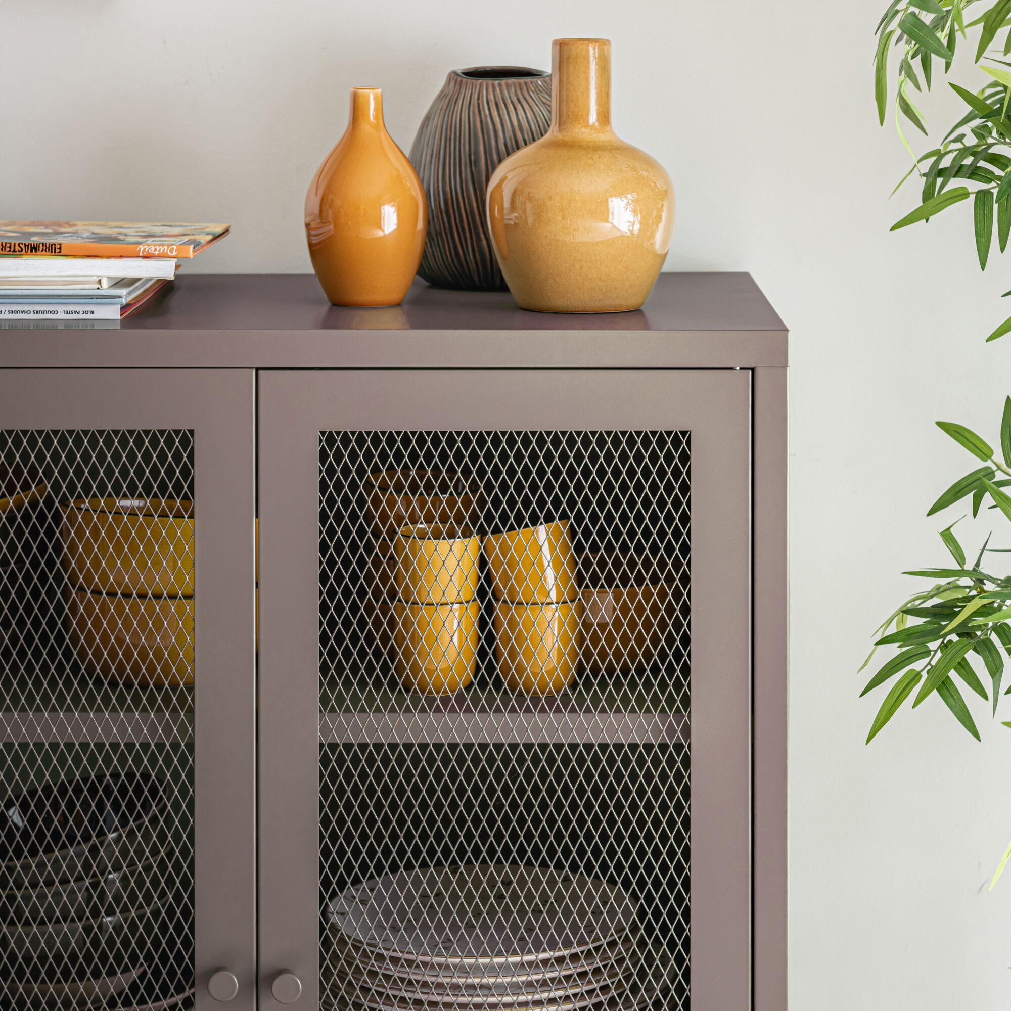 FAYNA - Buffet 2 portes battantes en acier - marron moka