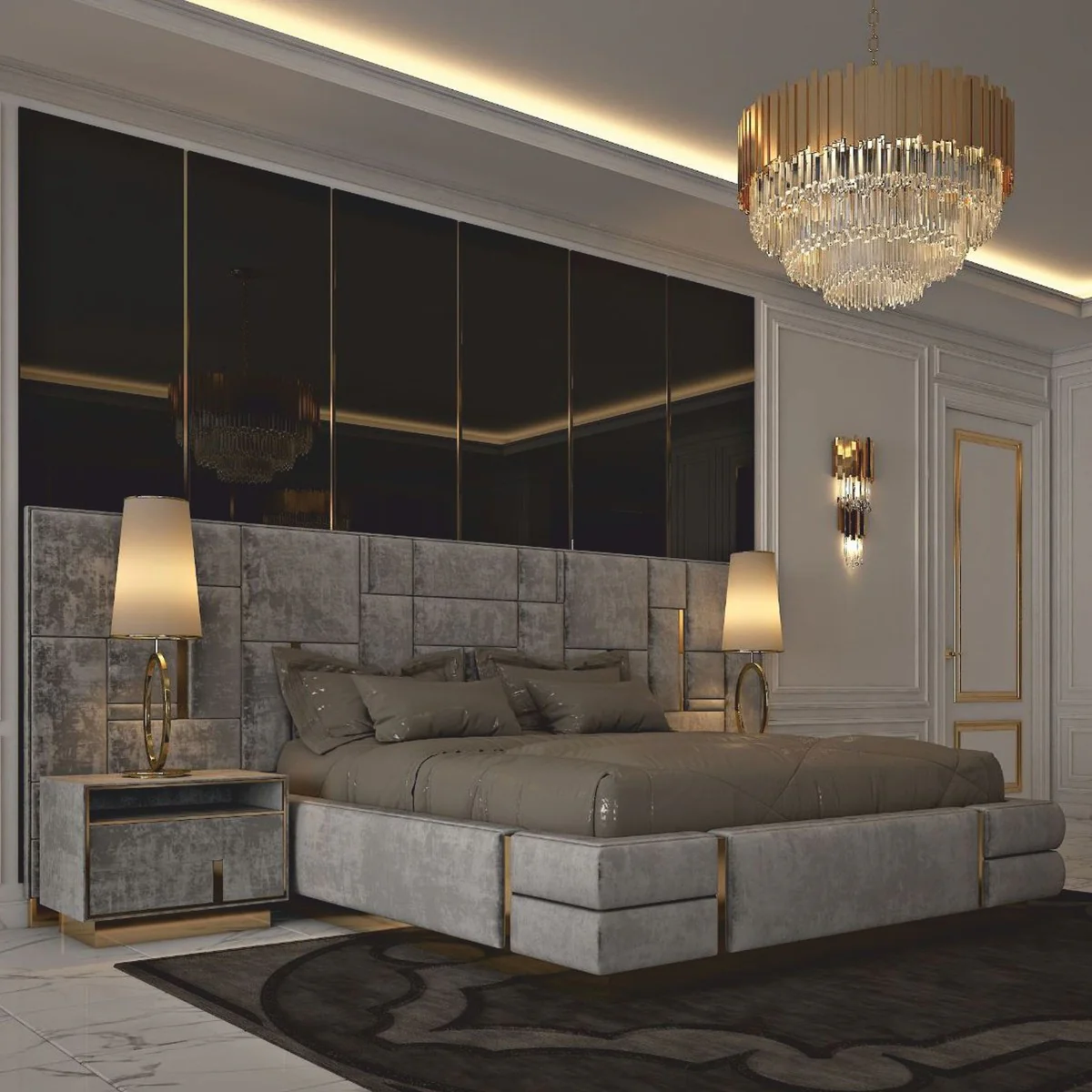 Luxury Bedside Table Gray / Gold - Luxury Hotel & Bedroom Furniture