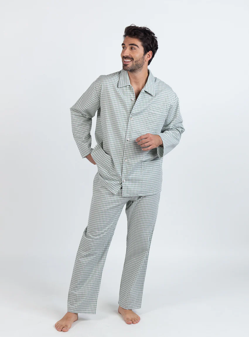 Pyjama homme en coton carreaux vert sauge