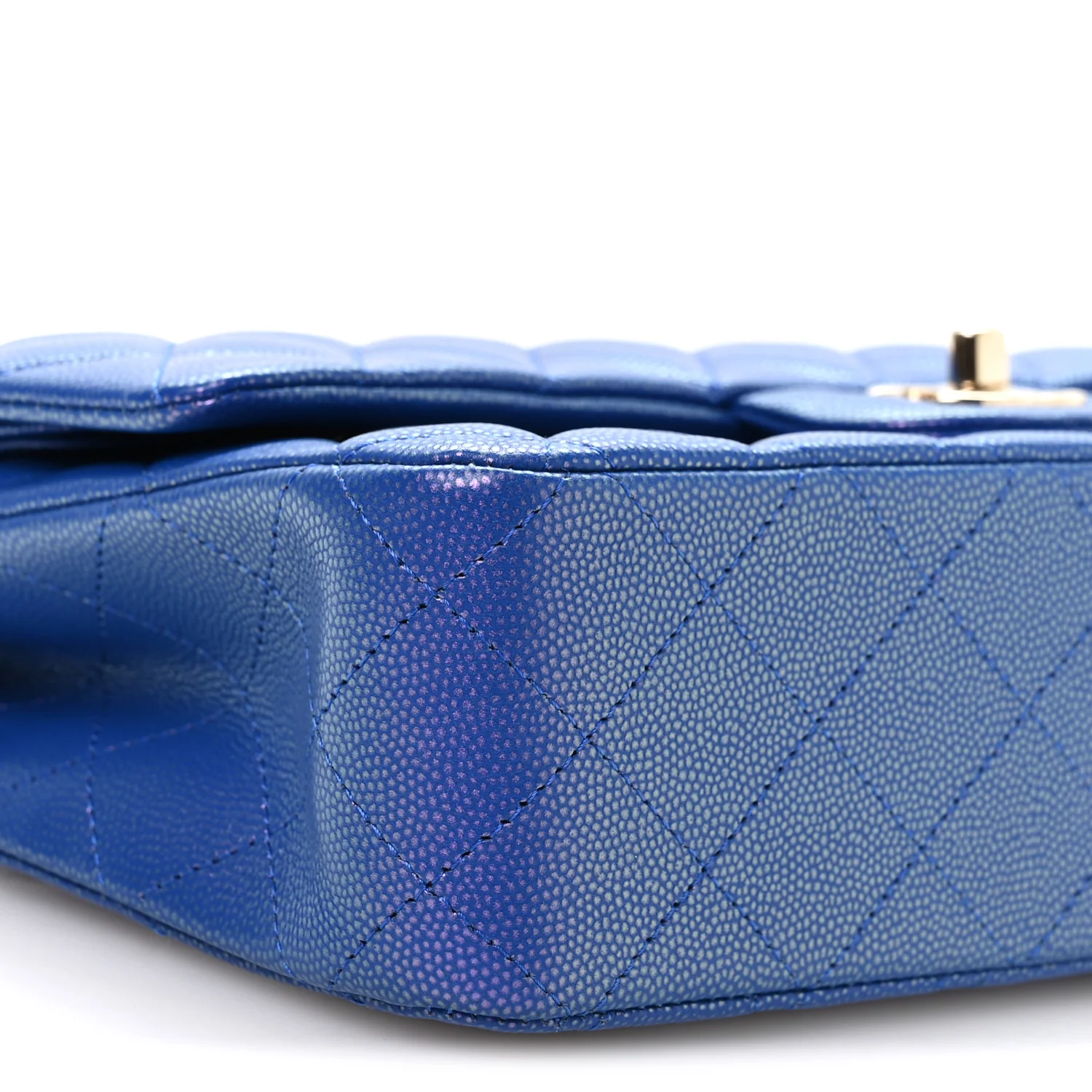 Iridescent Caviar Quilted Medium Double Flap Blue - Top Club