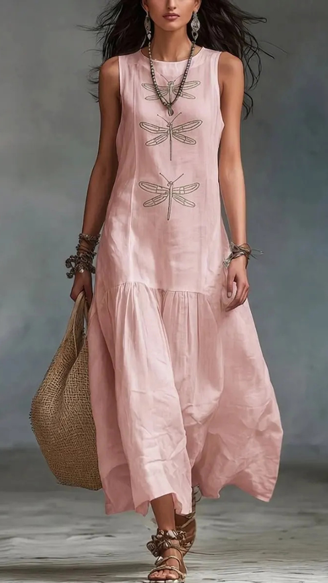 Women's Cotton-Blend Dragonfly Print Sleeveless Maxi Dress - Nordfashionstorm - Women's Clothing, Fashion for You - Nordfashionstorm.com