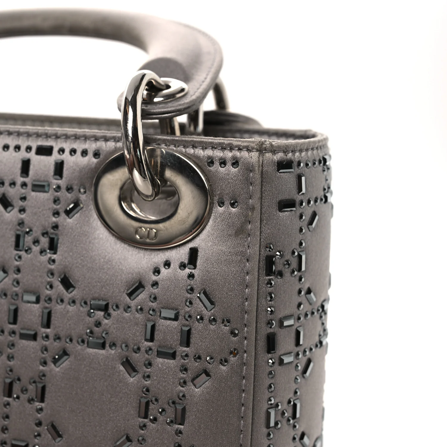 Satin Crystal Cannage Mini Lady Dior Gray - Top Club