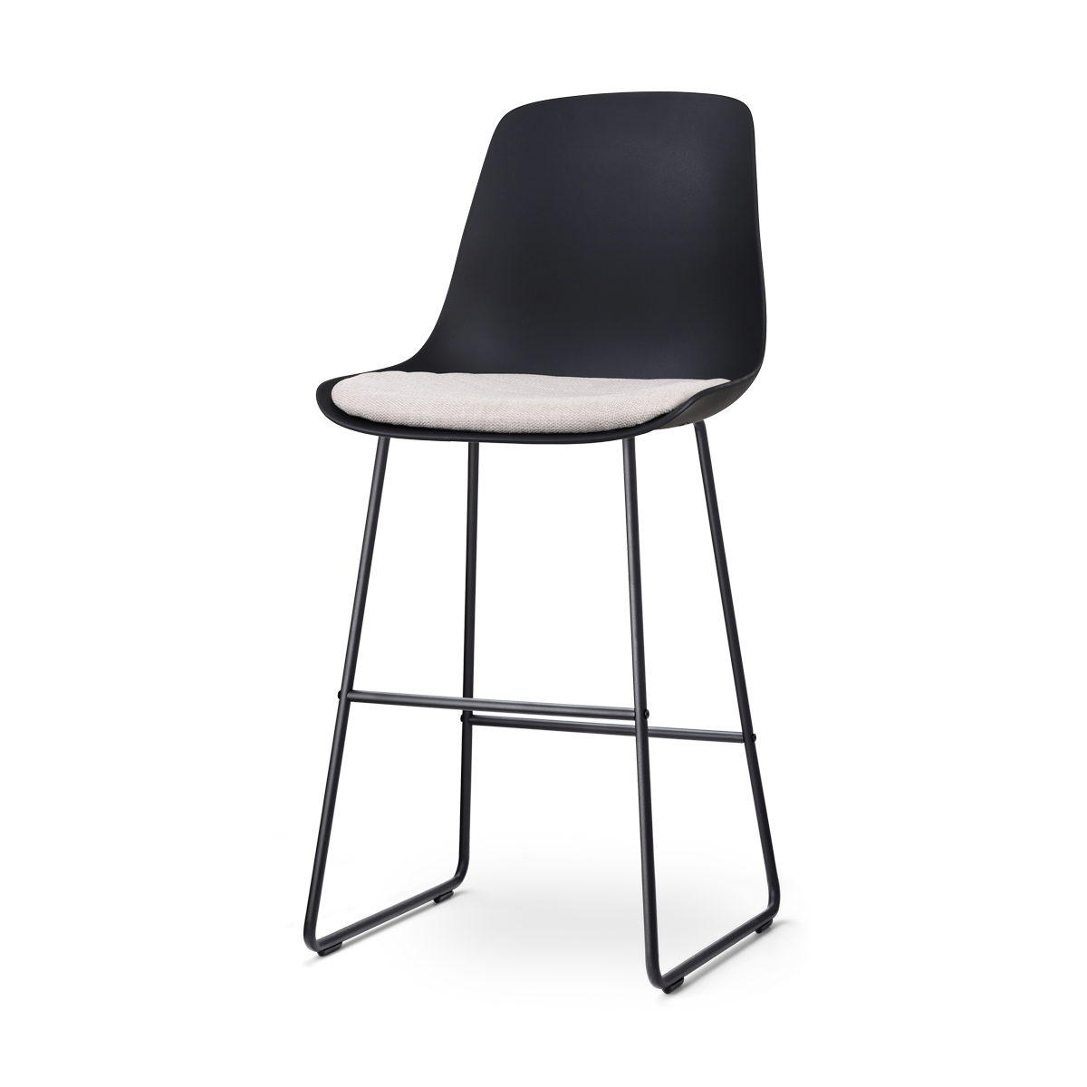 Nino-Liv barkruk zwart met beige zitkussen - zwart onderstel - 75 cm