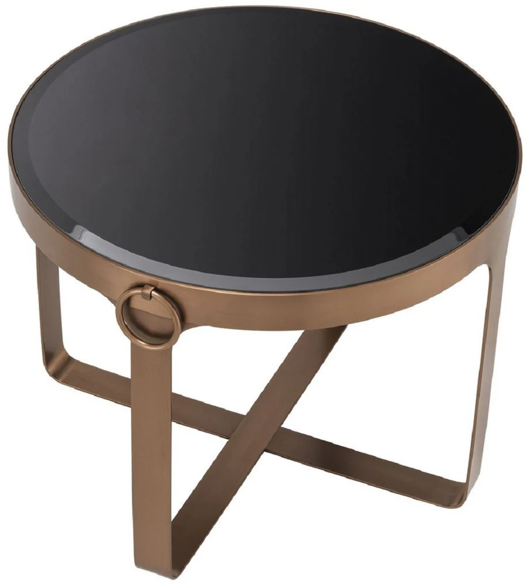Luxury side table copper / black Ø 60 x H. 47 cm - Round stainless steel table with glass top - Living room furniture - Luxury furniture