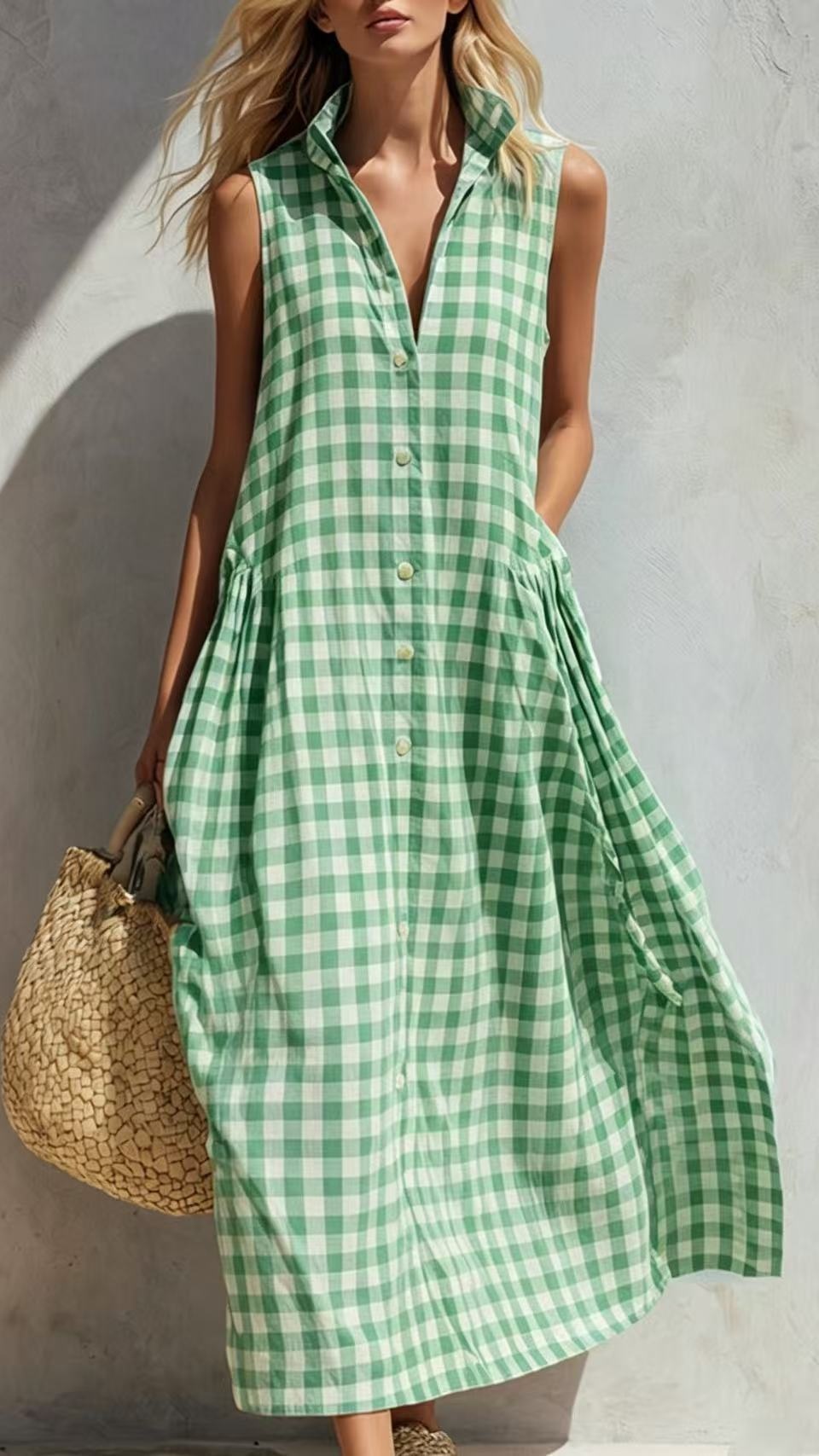 Women's Loose Plaid Maxi Dress – Seaside Vacation Style - Nordfashionstorm - Women's Clothing, Fashion for You - Nordfashionstorm.com