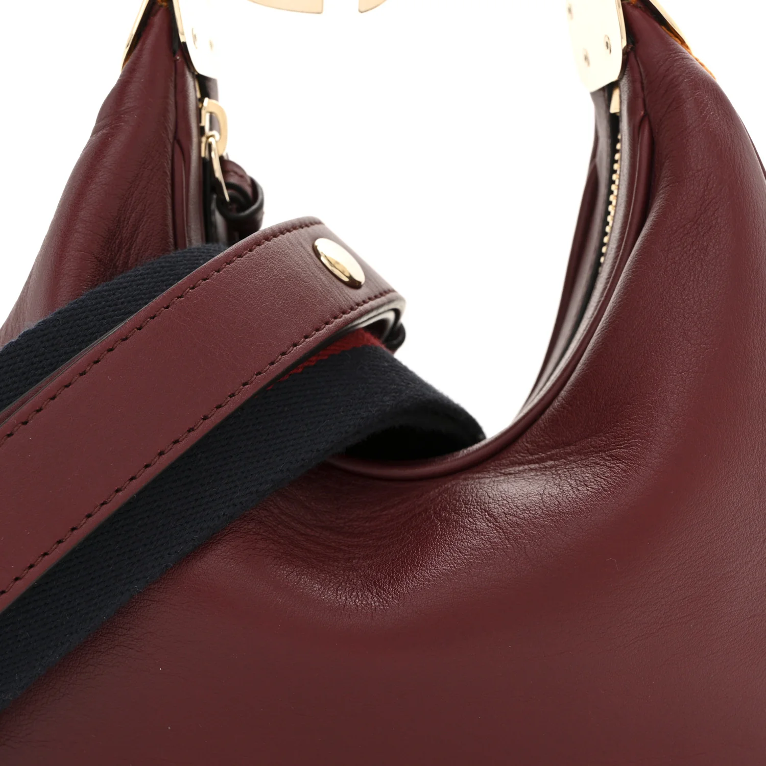 Aria Calfskin Web Small Attache Shoulder Bag Rosso Ancora - Top Club