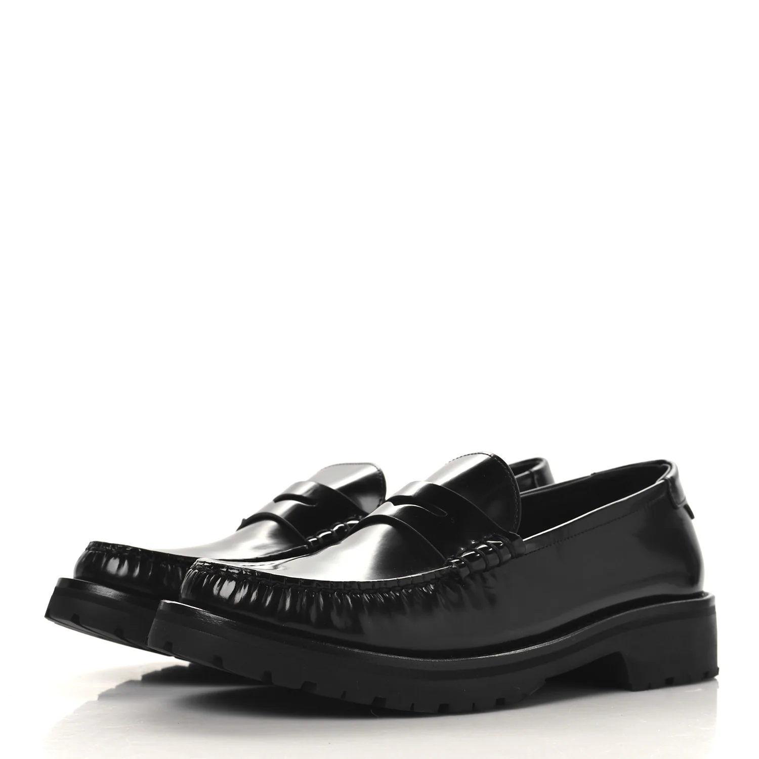 Glazed Calfskin Le Loafer 15 Penny Slippers 38.5 Black - Top Club