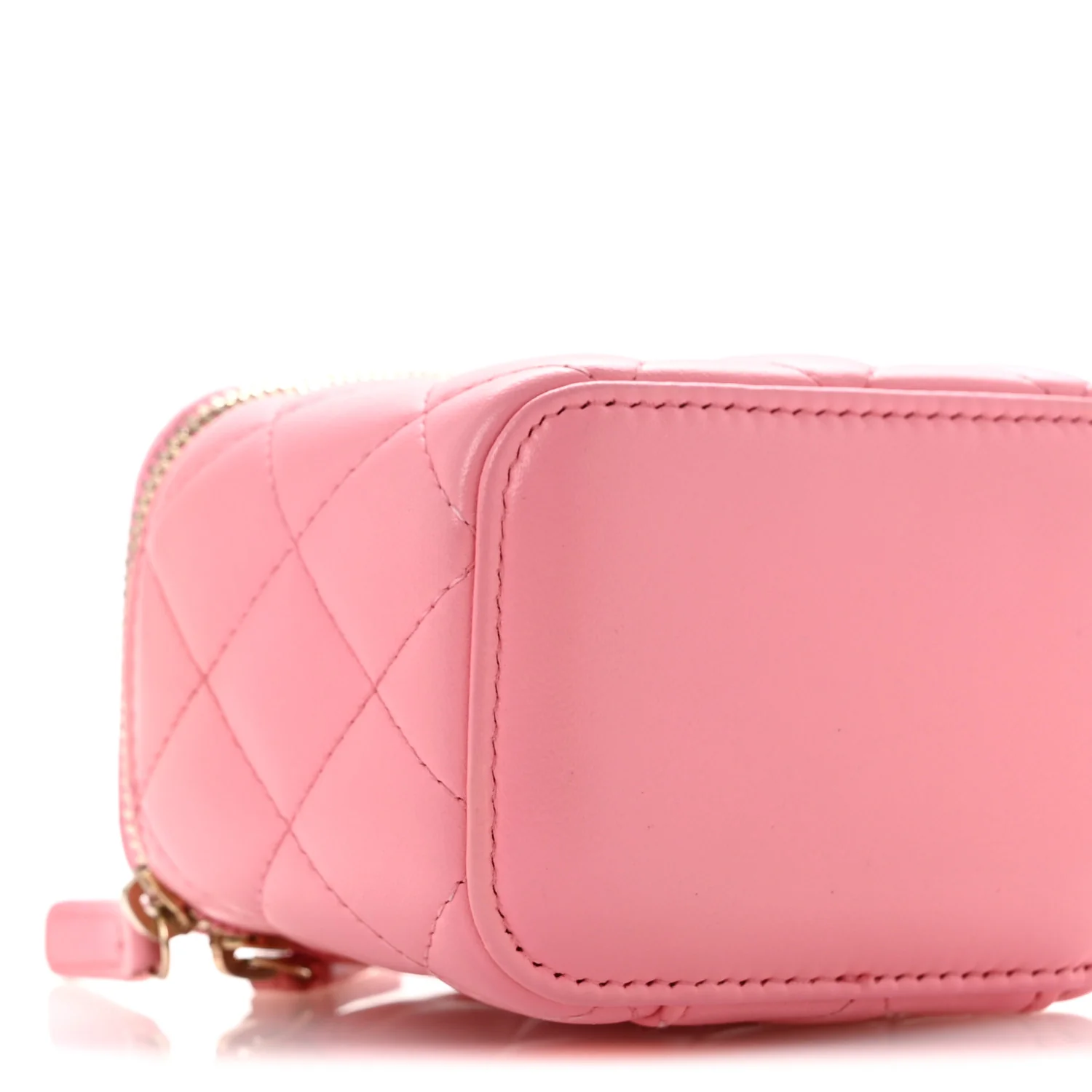Lambskin Quilted Trendy Mini Vanity Case With Chain Pale Pink - Top Club