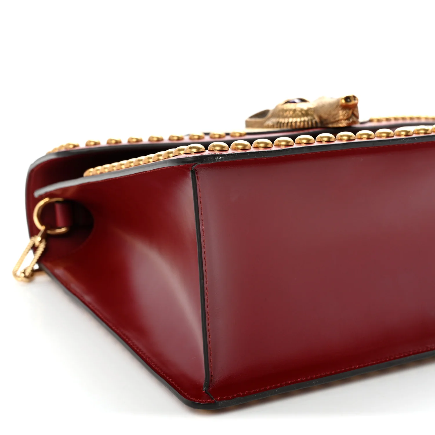 Glossy Calfskin Snakeskin Studded Fox Broche Bamboo Top Handle Bag Red - Top Club