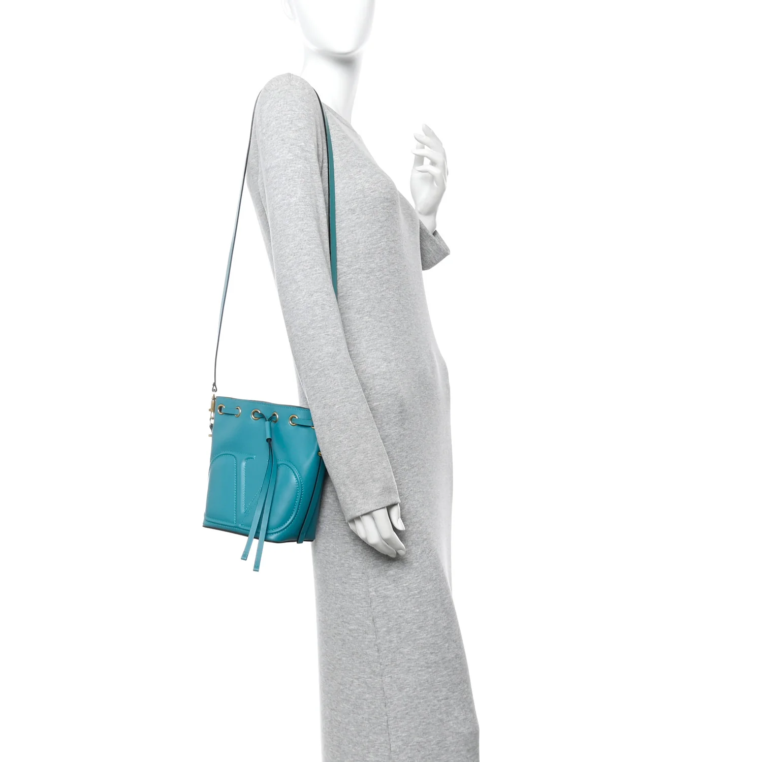 Calfskin Vlogo Bucket Bag Blue